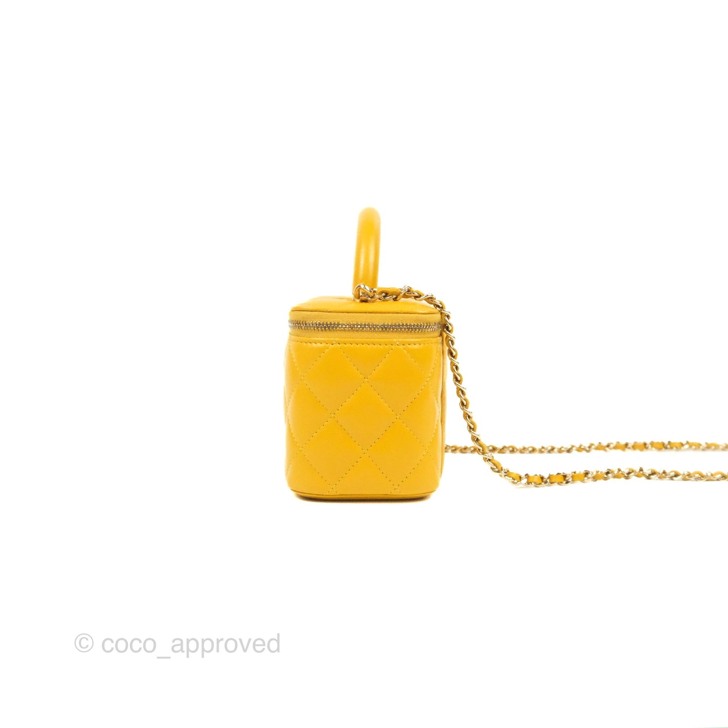 Chanel Vanity Rectangular Top Handle Yellow Lambskin Gold Hardware