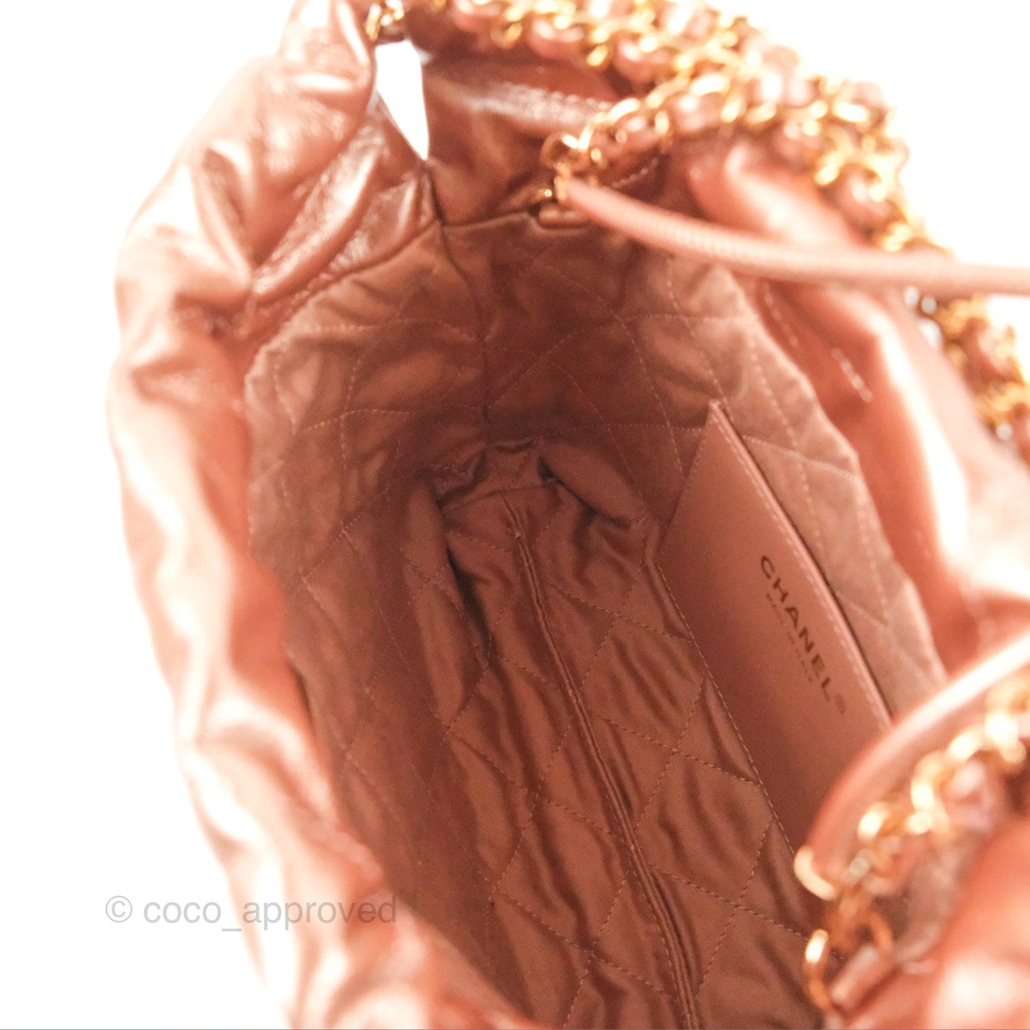 Chanel 22 Mini Bag Metallic Rose Gold Crumpled Calfskin