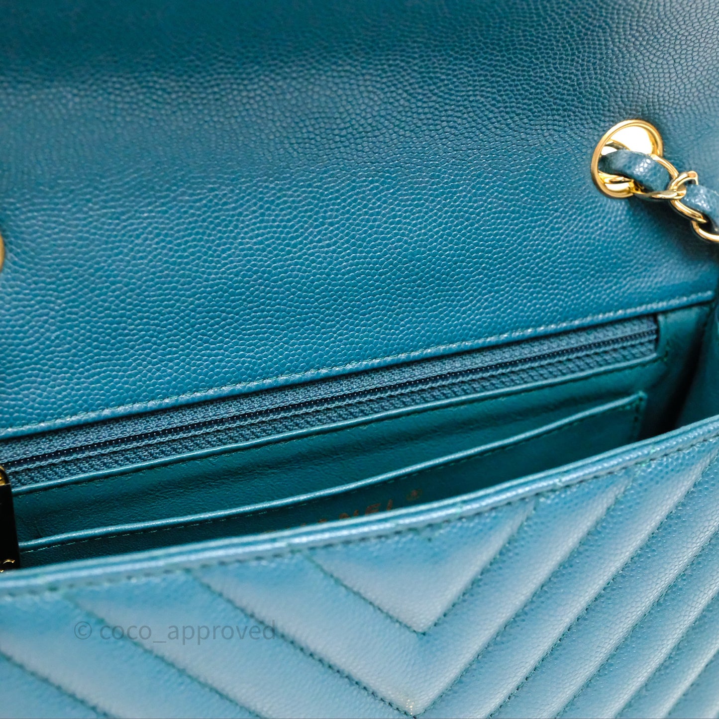 Chanel Mini Rectangular Chevron Caviar Flap Bag Green Gold Hardware