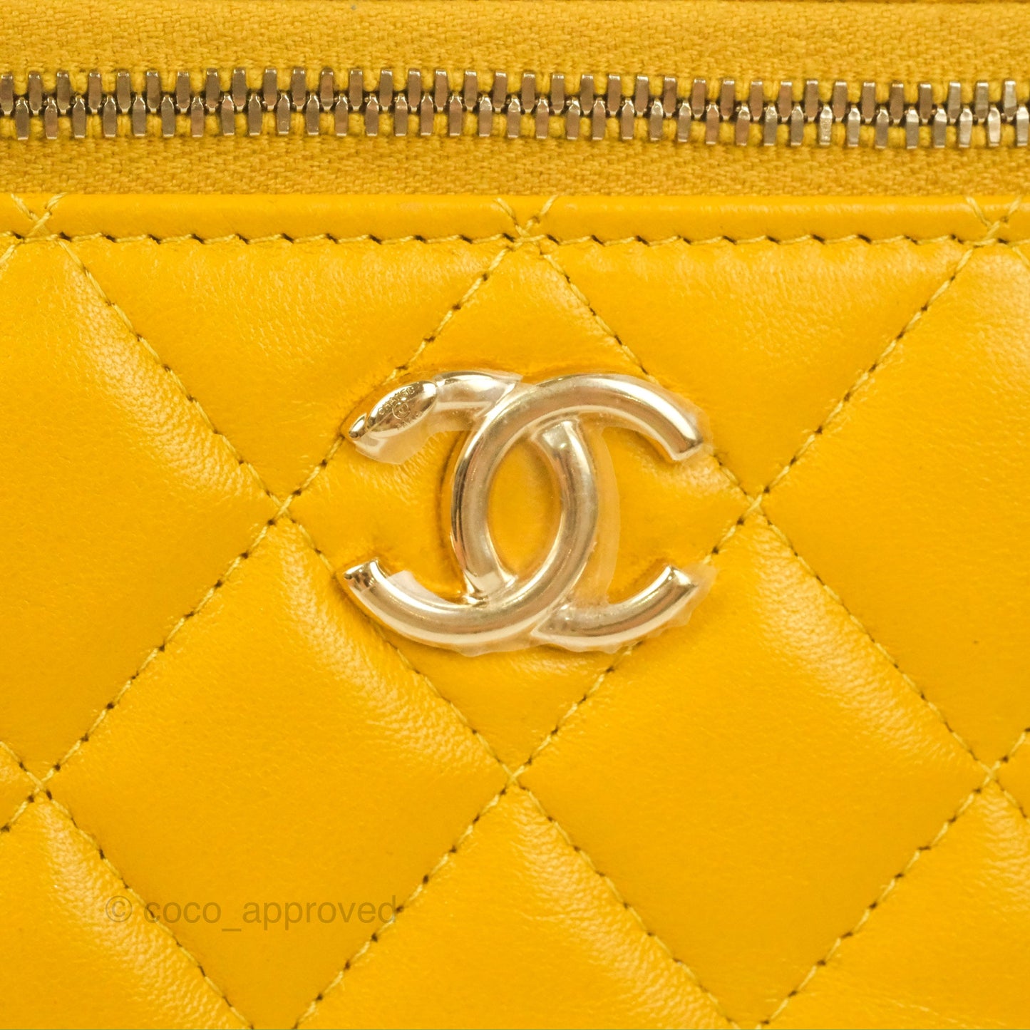 Chanel Vanity Rectangular Top Handle Yellow Lambskin Gold Hardware