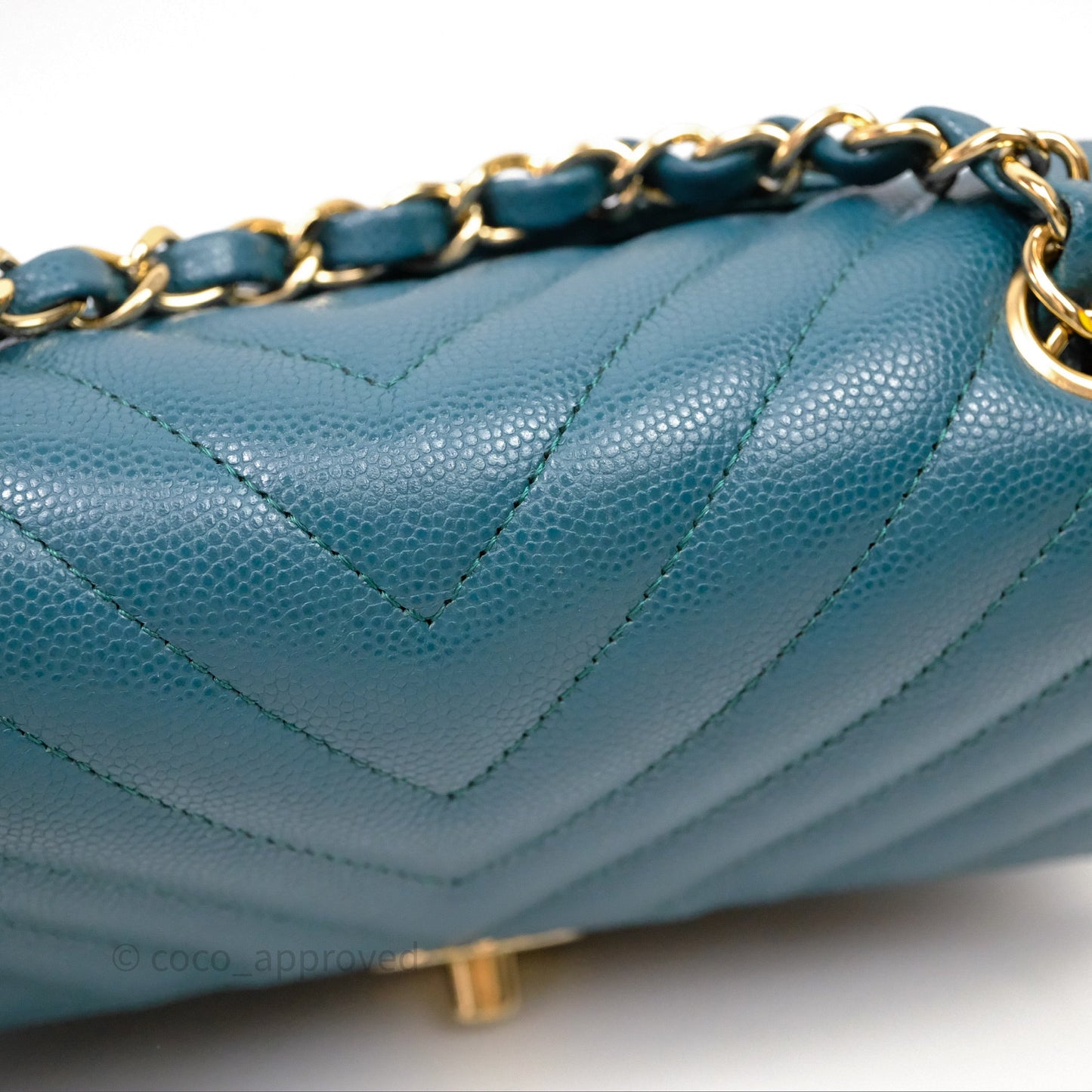 Chanel Mini Rectangular Chevron Caviar Flap Bag Green Gold Hardware