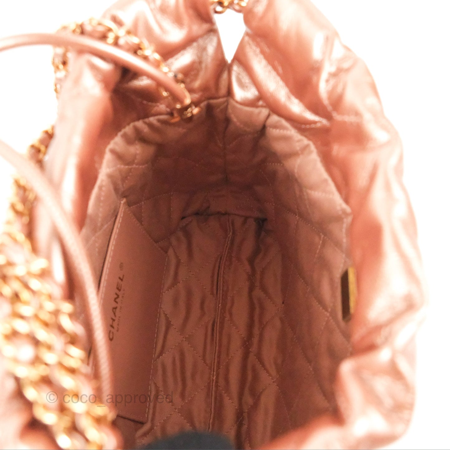 Chanel 22 Mini Bag Metallic Rose Gold Crumpled Calfskin