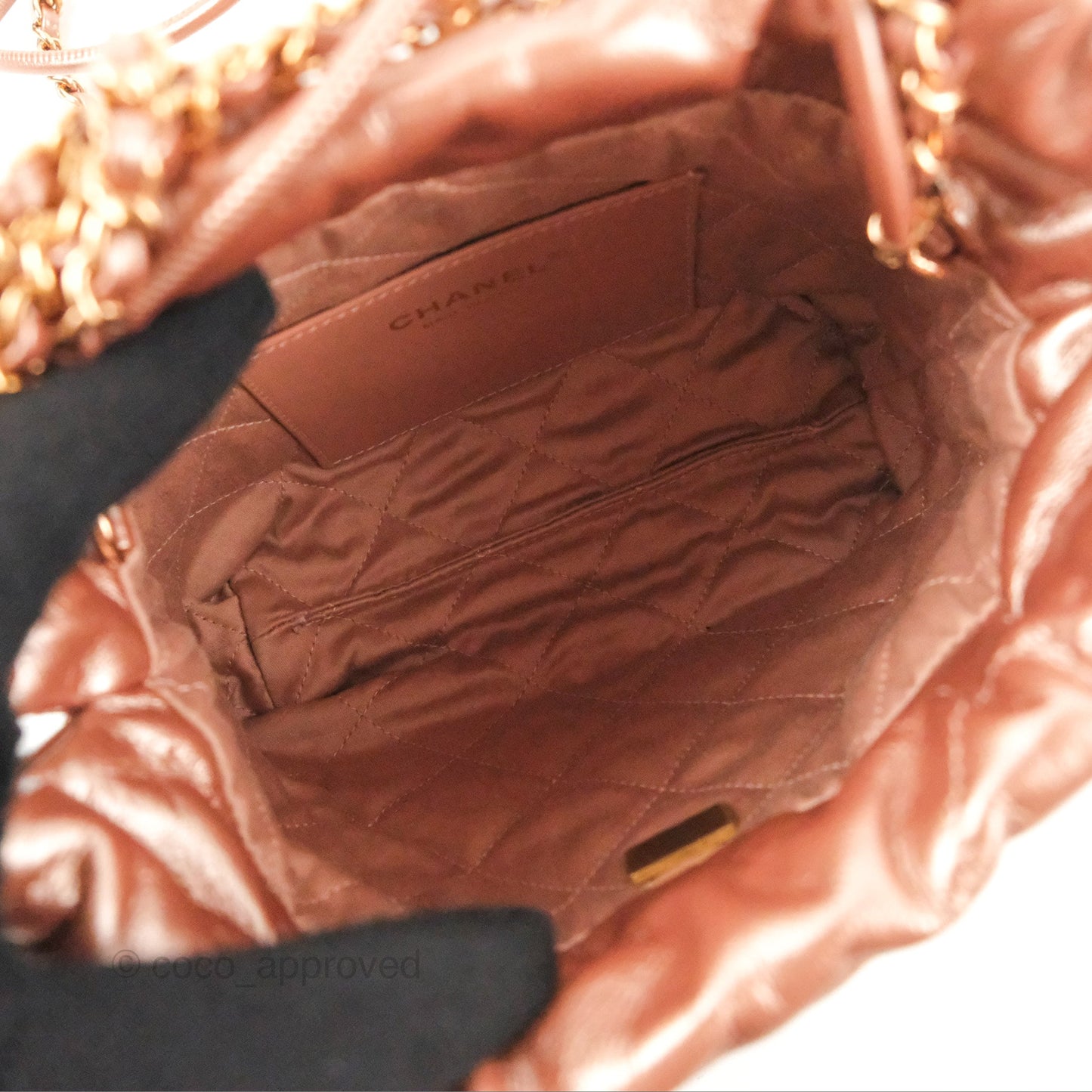 Chanel 22 Mini Bag Metallic Rose Gold Crumpled Calfskin
