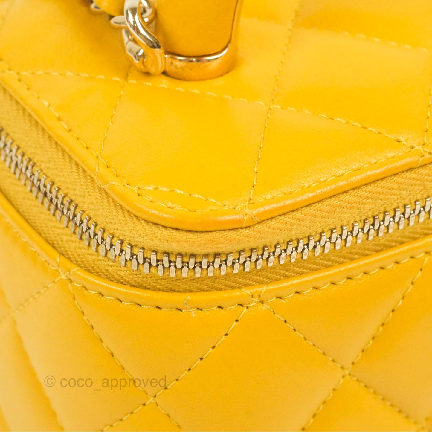 Chanel Vanity Rectangular Top Handle Yellow Lambskin Gold Hardware
