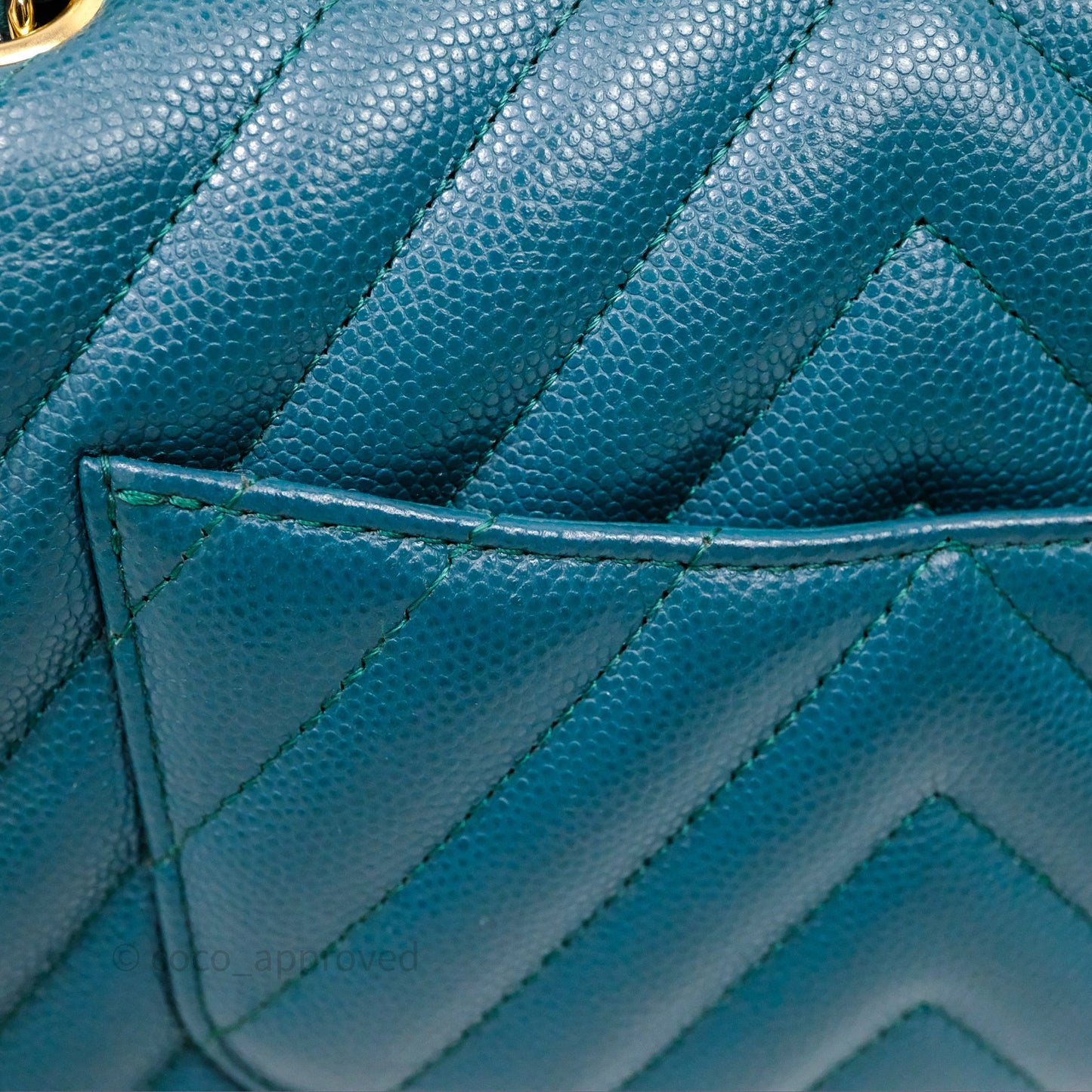 Chanel Mini Rectangular Chevron Caviar Flap Bag Green Gold Hardware