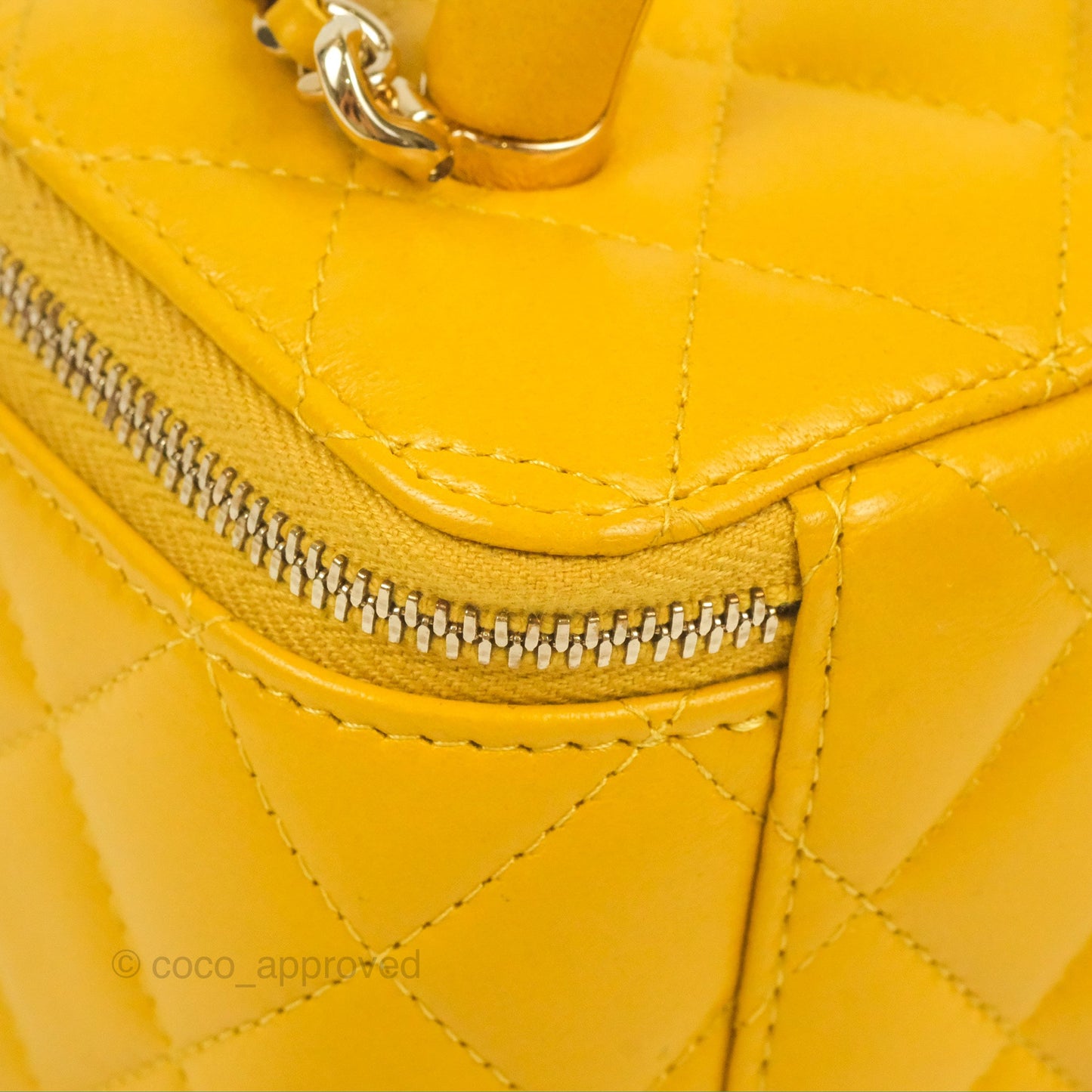 Chanel Vanity Rectangular Top Handle Yellow Lambskin Gold Hardware