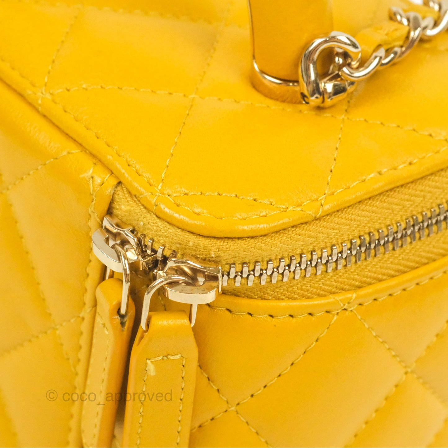 Chanel Vanity Rectangular Top Handle Yellow Lambskin Gold Hardware