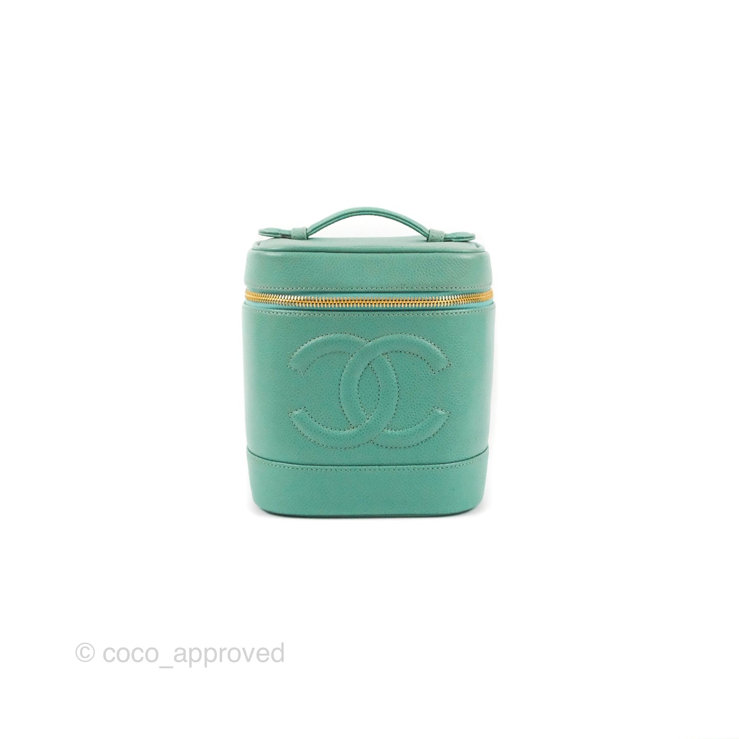 Chanel Vintage Vanity Case Tiffany Blue Caviar Gold Hardware