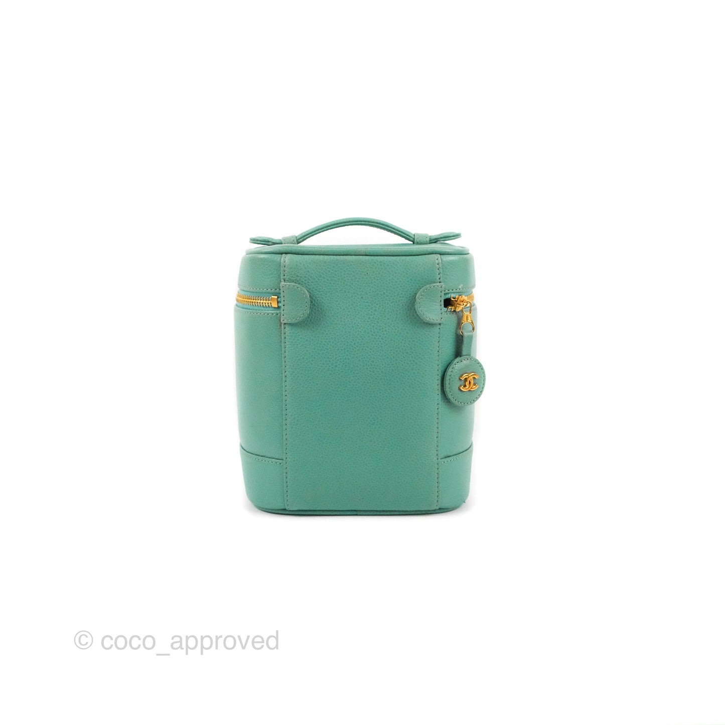 Chanel Vintage Vanity Case Tiffany Blue Caviar Gold Hardware