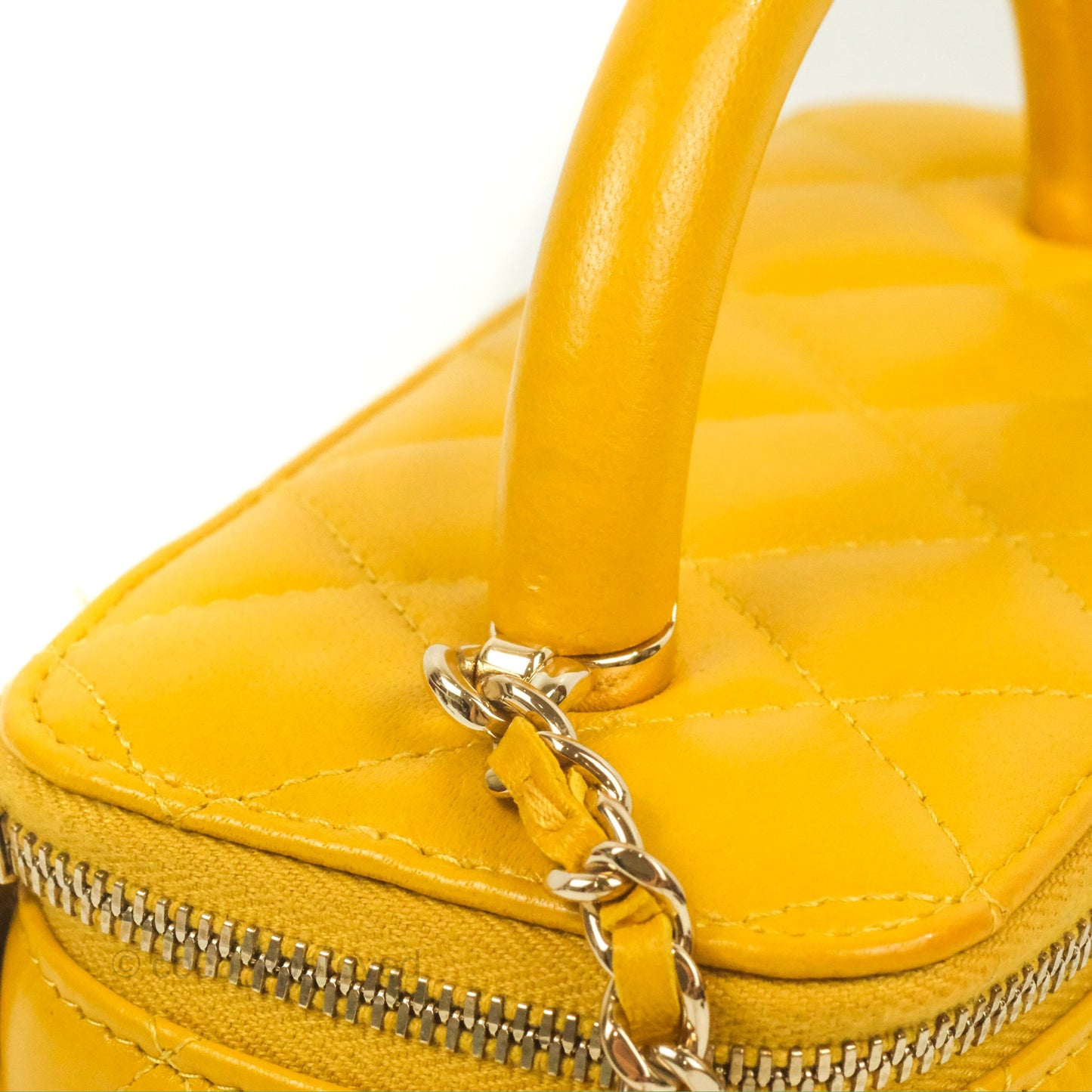 Chanel Vanity Rectangular Top Handle Yellow Lambskin Gold Hardware