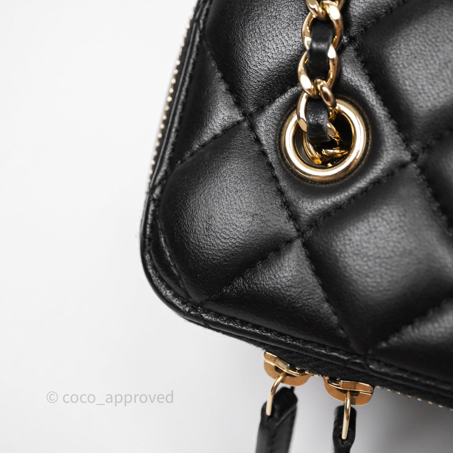 Chanel Vanity Rectangular With Chain Black Lambskin Gold Hardware