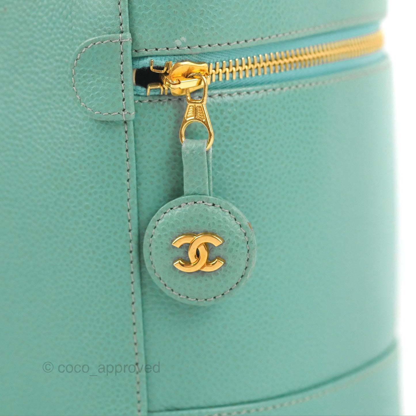 Chanel Vintage Vanity Case Tiffany Blue Caviar Gold Hardware