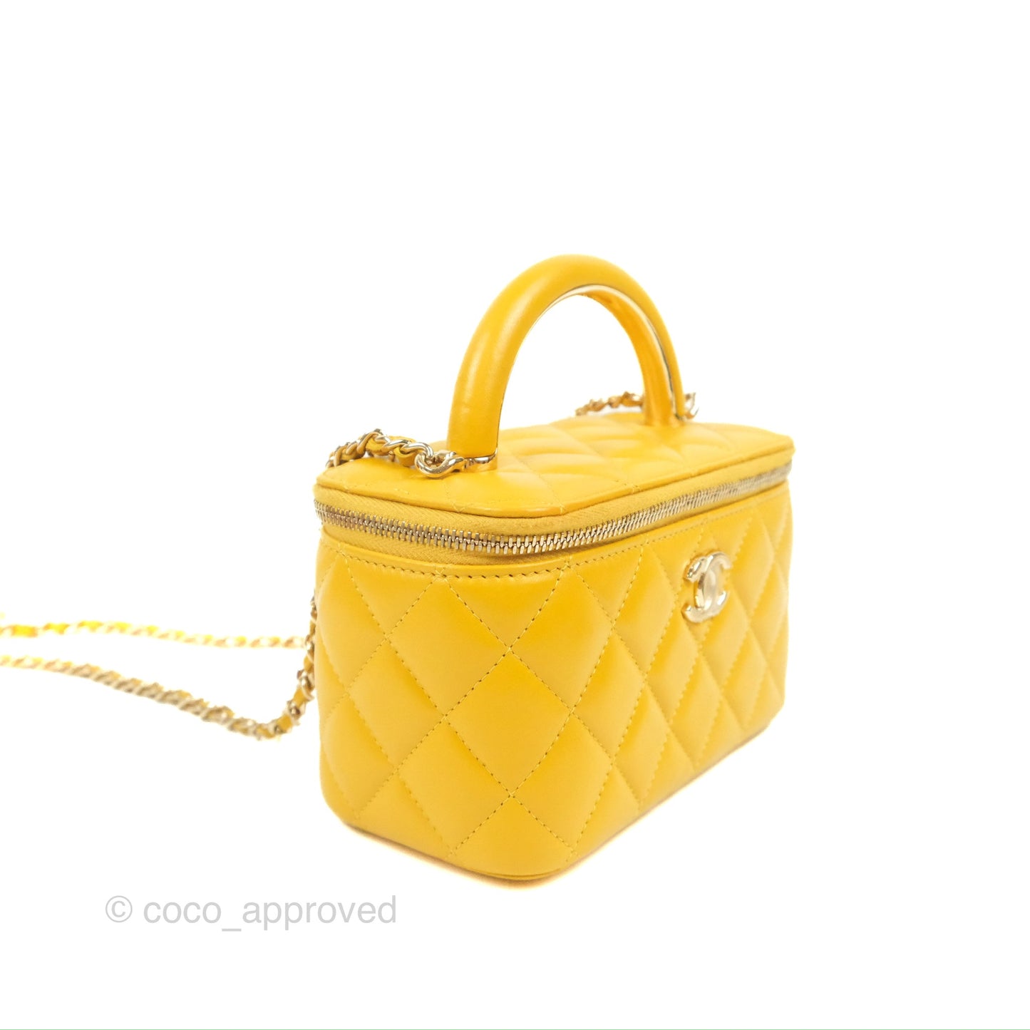 Chanel Vanity Rectangular Top Handle Yellow Lambskin Gold Hardware