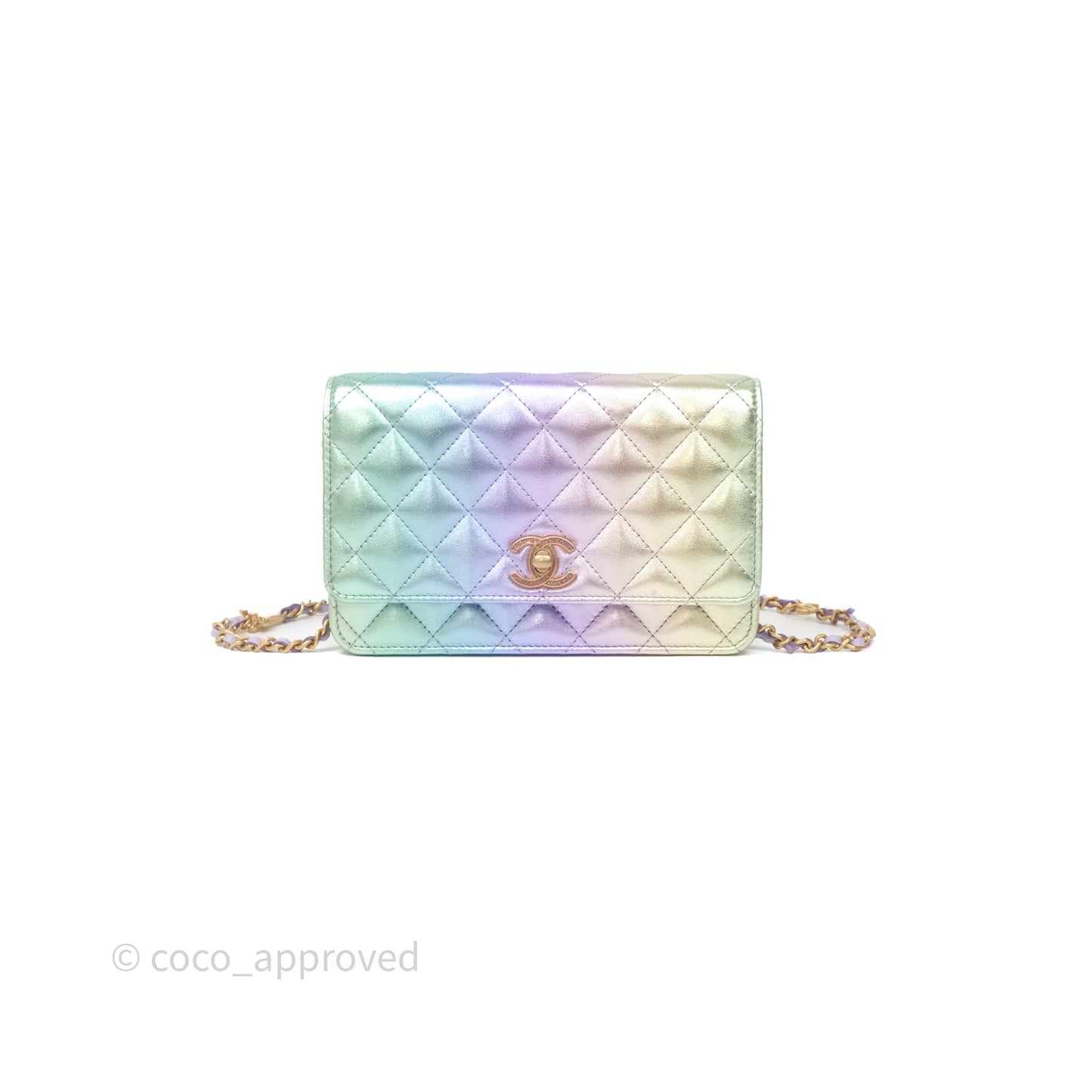 Chanel Quilted Wallet on Chain Lambskin Gradient Metallic Rainbow Gold Hardware