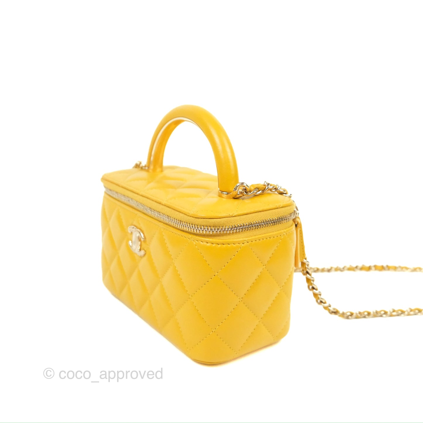 Chanel Vanity Rectangular Top Handle Yellow Lambskin Gold Hardware