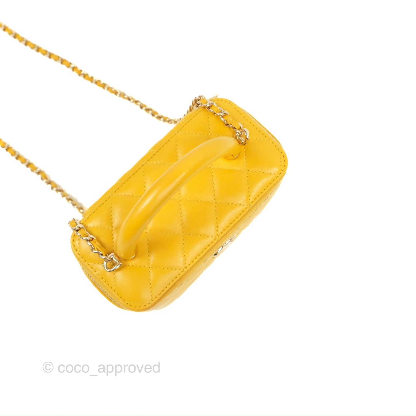 Chanel Vanity Rectangular Top Handle Yellow Lambskin Gold Hardware