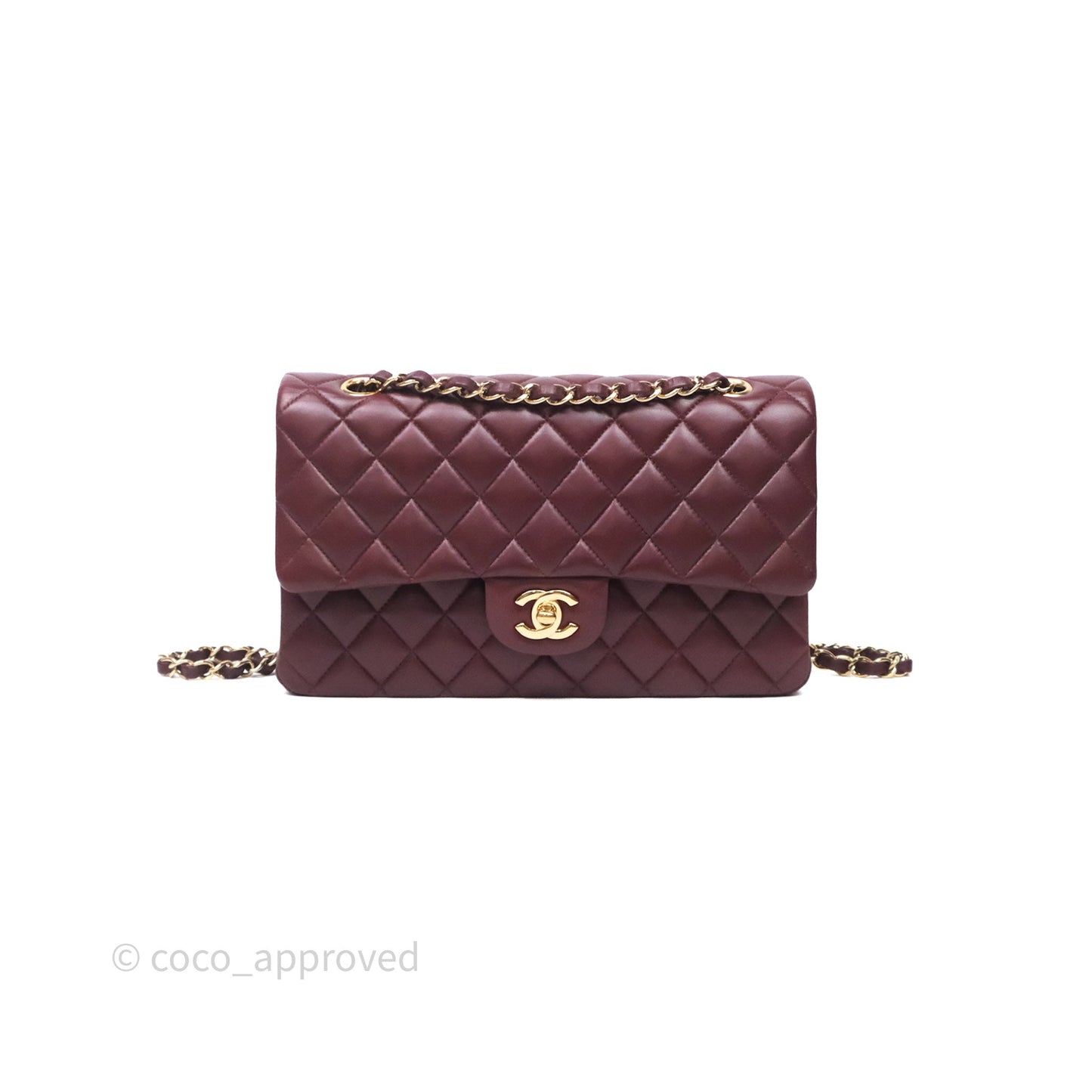Chanel Classic M/L Medium Flap Quilted Burgundy Lambskin Gold Hardware