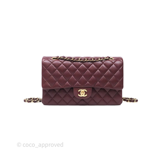Chanel Classic M/L Medium Flap Quilted Burgundy Lambskin Gold Hardware