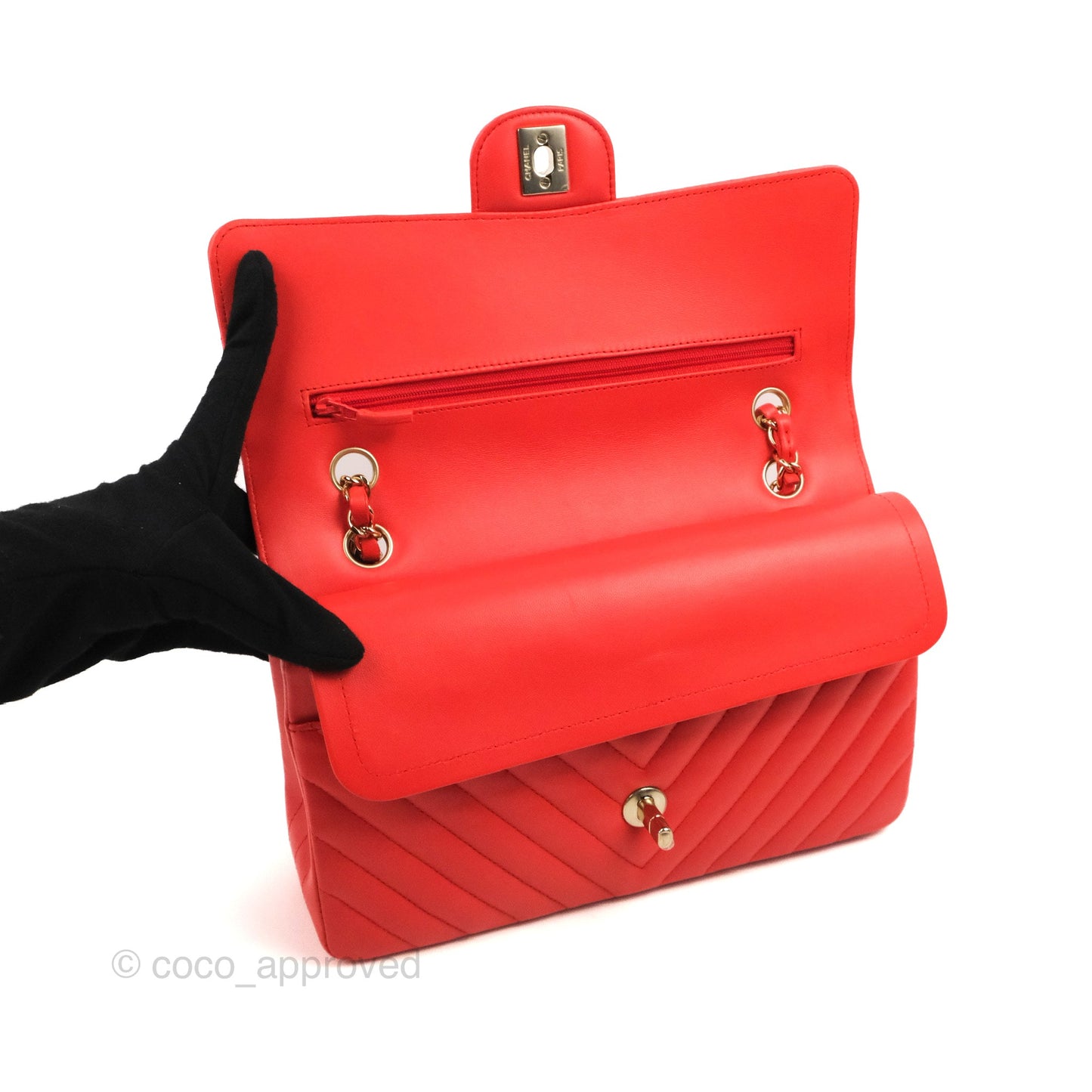 Chanel Classic M/L Medium Flap Chevron Red Lambskin Gold Hardware