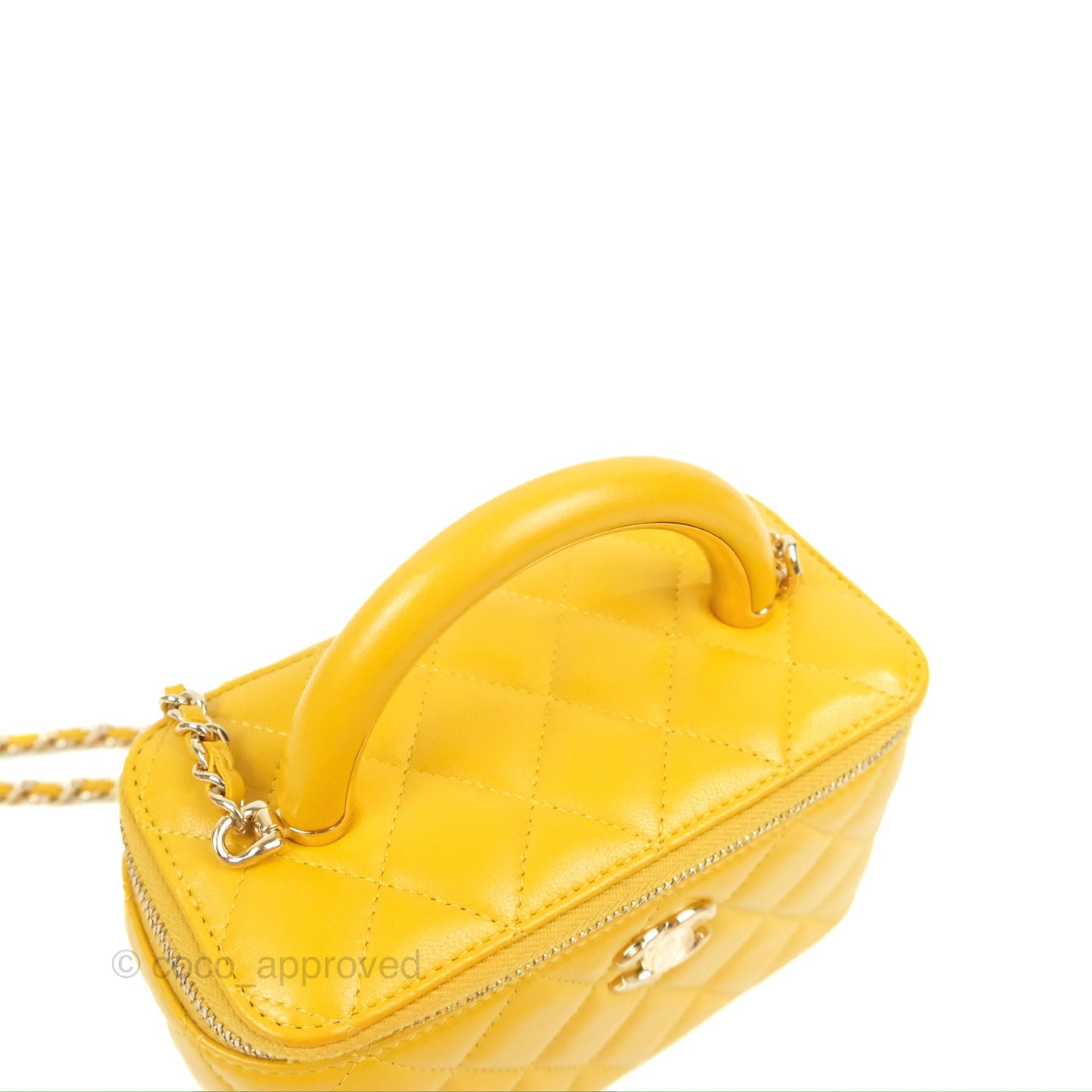 Chanel Vanity Rectangular Top Handle Yellow Lambskin Gold Hardware