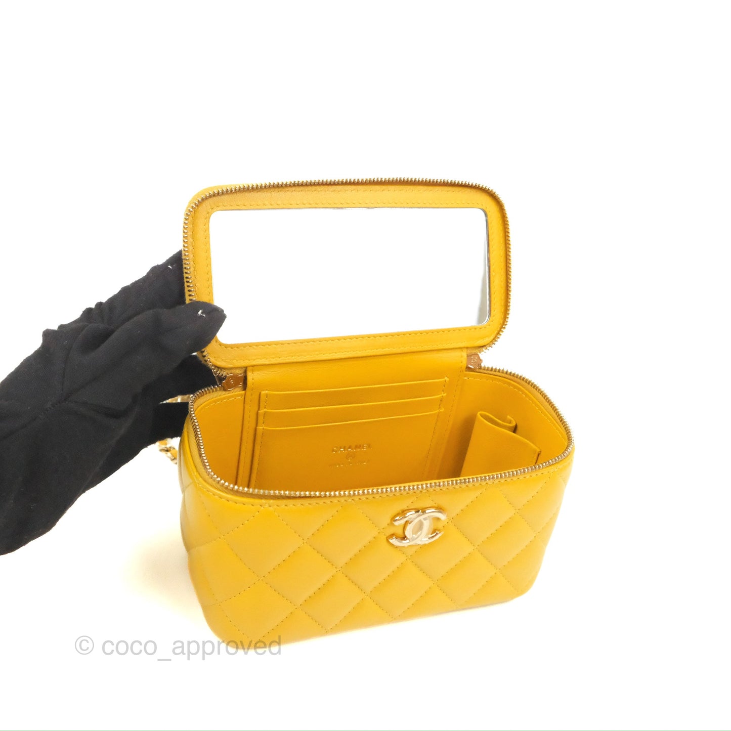 Chanel Vanity Rectangular Top Handle Yellow Lambskin Gold Hardware