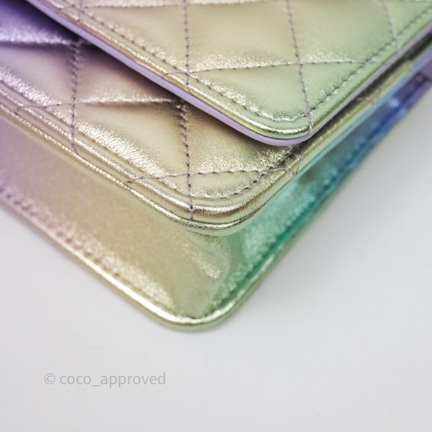 Chanel Quilted Wallet on Chain Lambskin Gradient Metallic Rainbow Gold Hardware