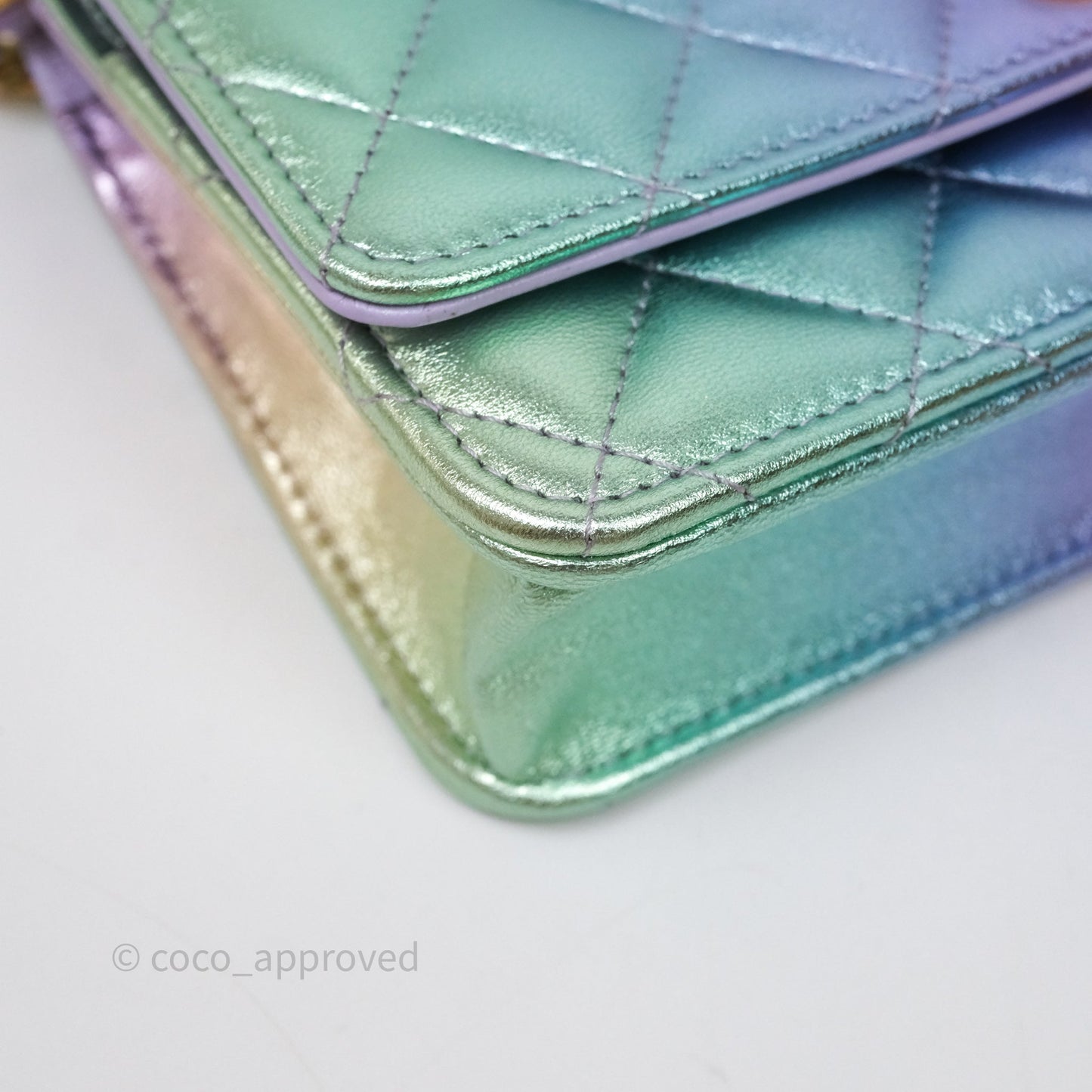 Chanel Quilted Wallet on Chain Lambskin Gradient Metallic Rainbow Gold Hardware