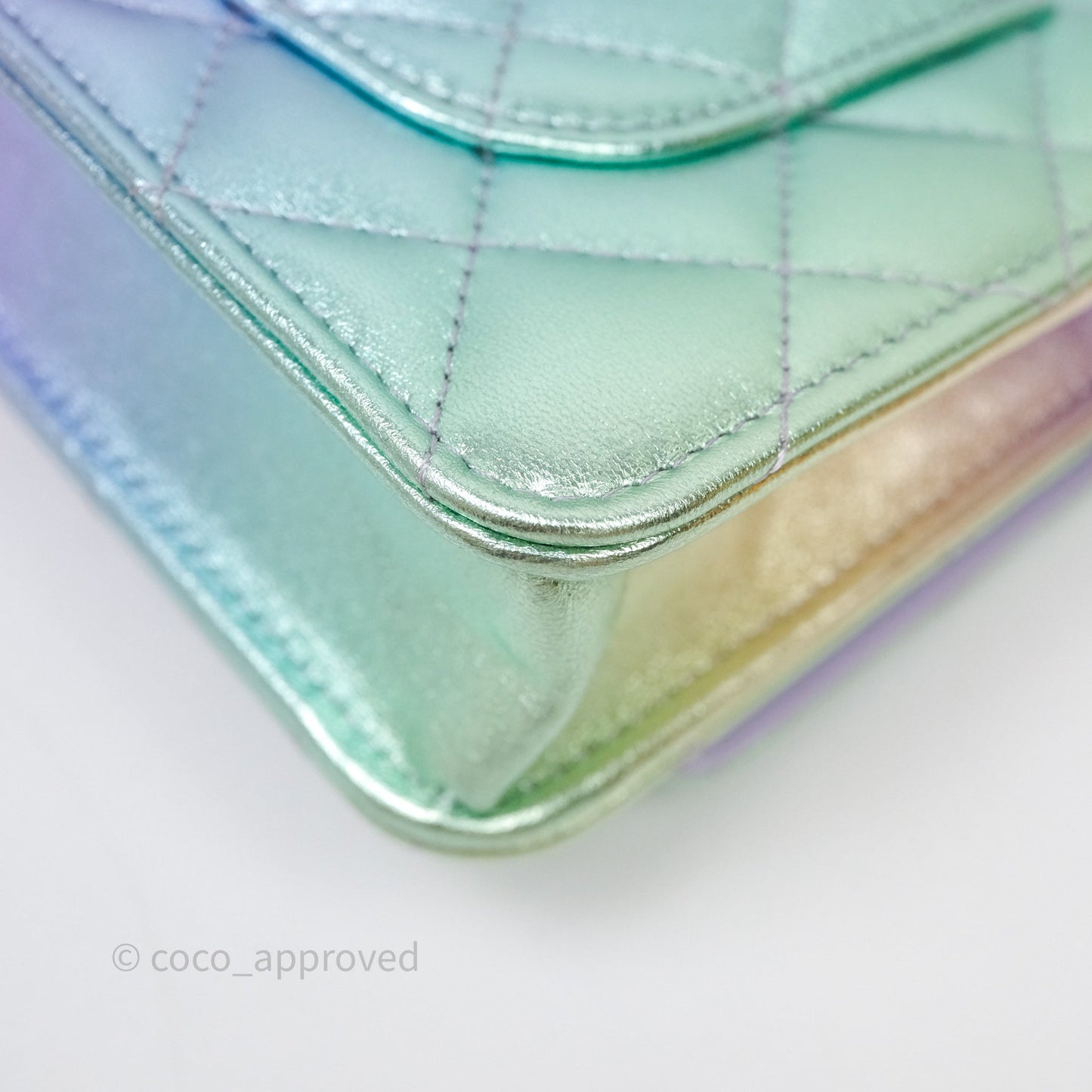 Chanel Quilted Wallet on Chain Lambskin Gradient Metallic Rainbow Gold Hardware