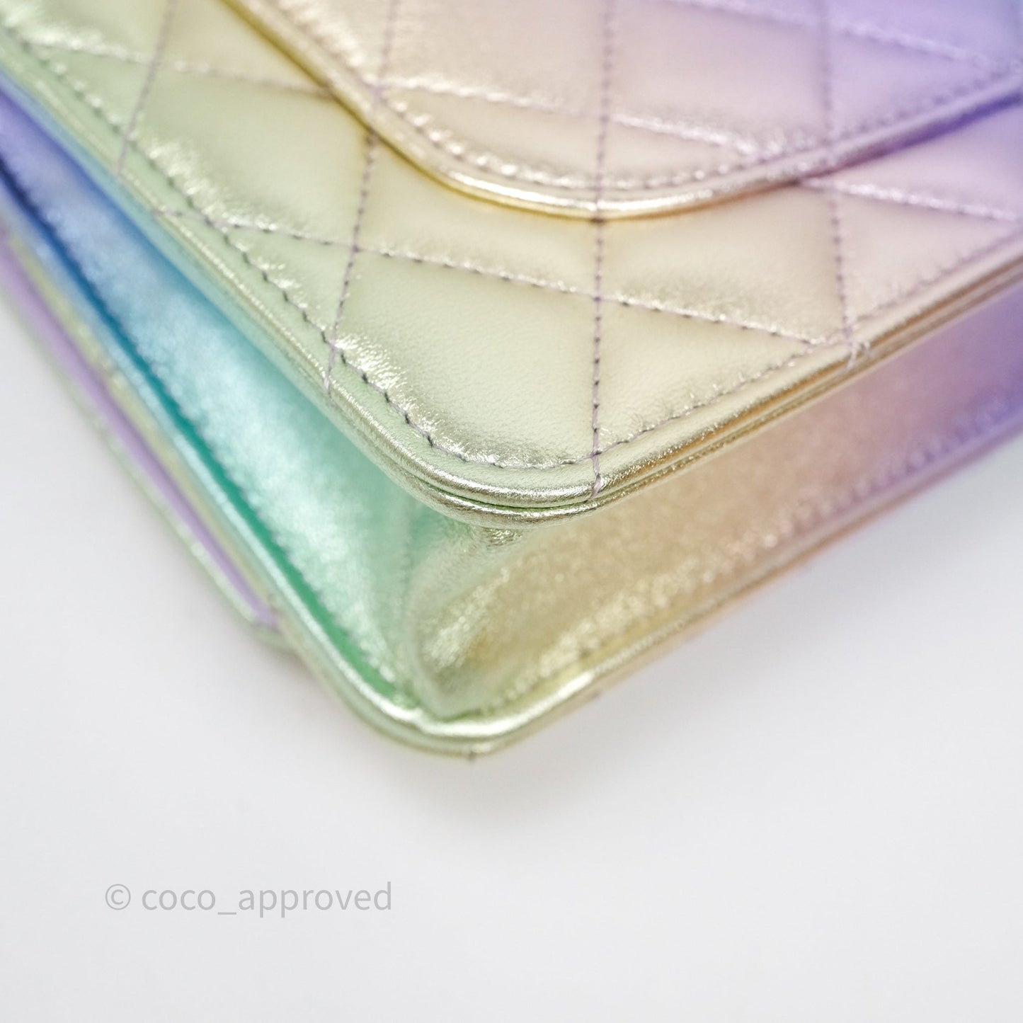 Chanel Quilted Wallet on Chain Lambskin Gradient Metallic Rainbow Gold Hardware