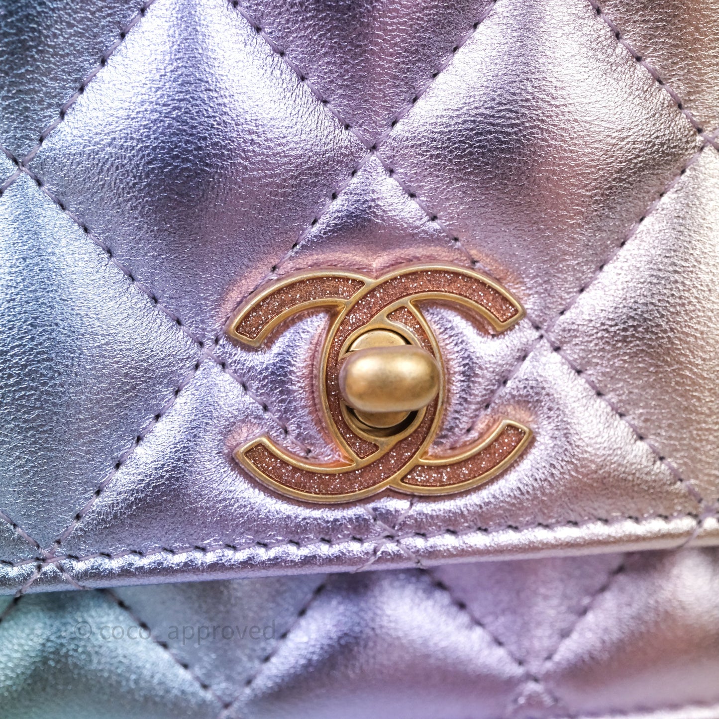Chanel Quilted Wallet on Chain Lambskin Gradient Metallic Rainbow Gold Hardware