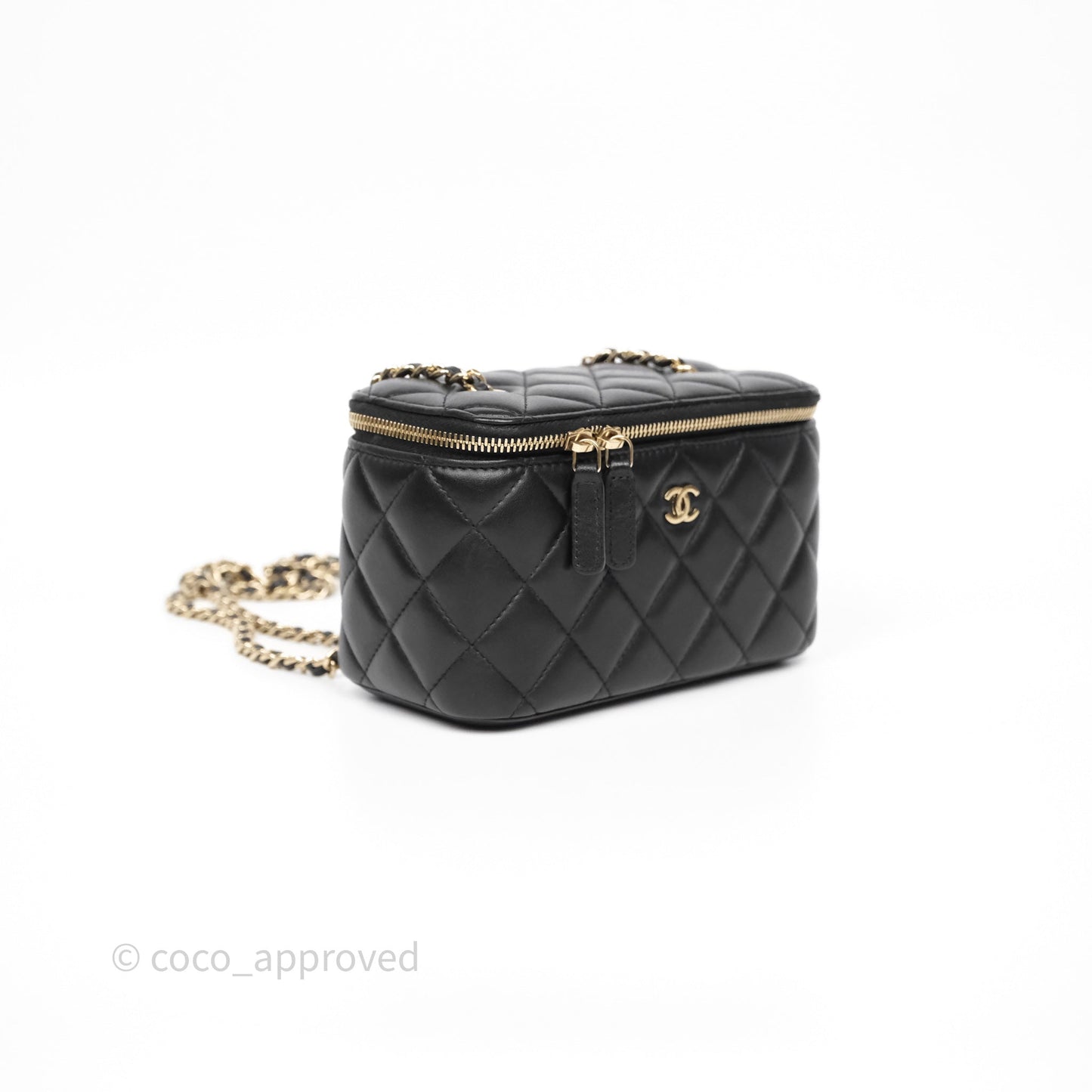 Chanel Vanity Rectangular With Chain Black Lambskin Gold Hardware