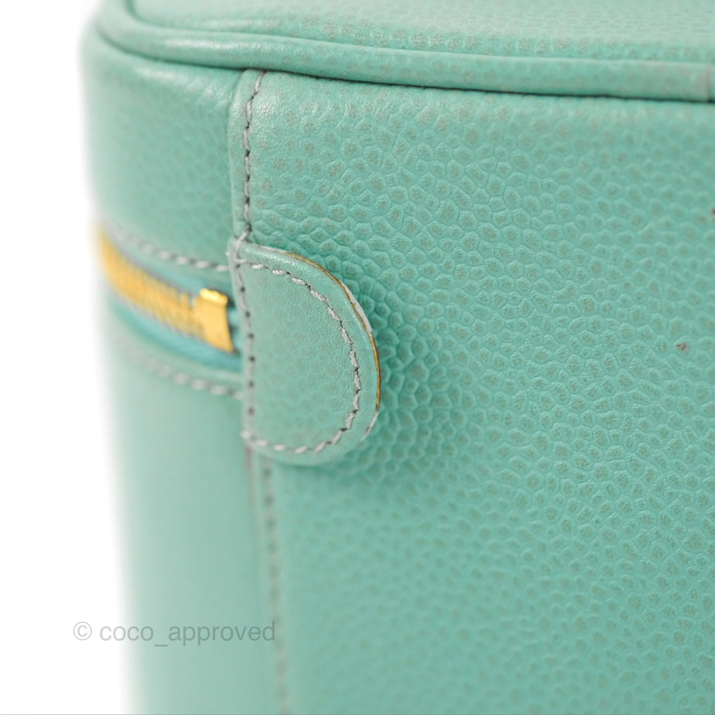Chanel Vintage Vanity Case Tiffany Blue Caviar Gold Hardware