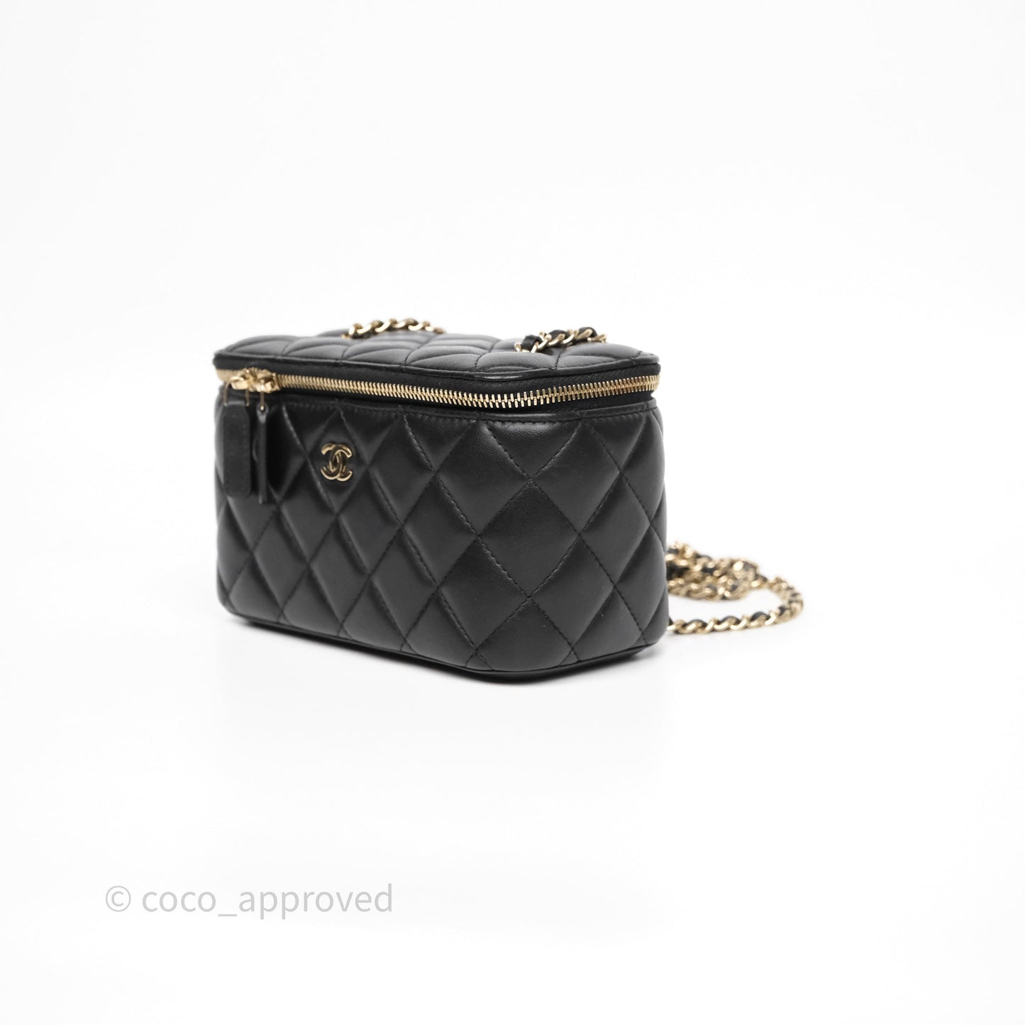 Chanel Vanity Rectangular With Chain Black Lambskin Gold Hardware
