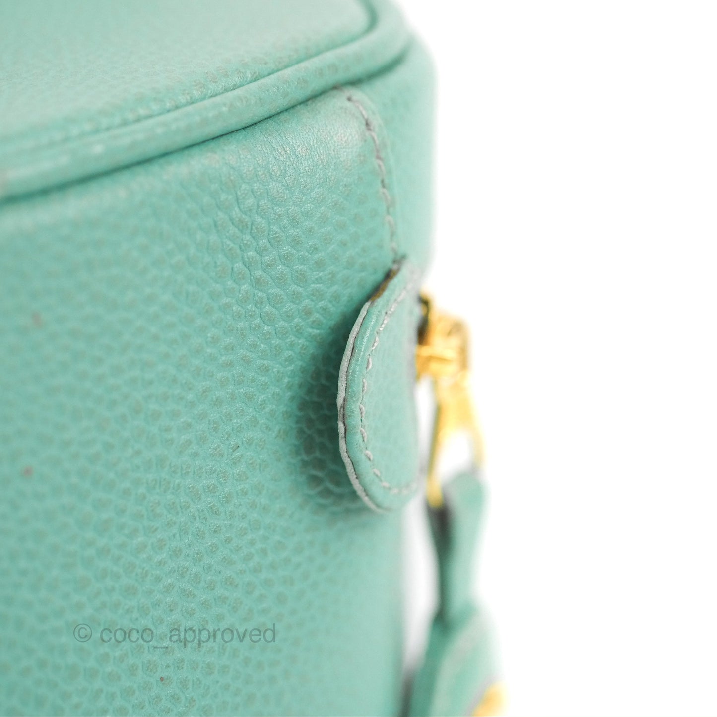 Chanel Vintage Vanity Case Tiffany Blue Caviar Gold Hardware