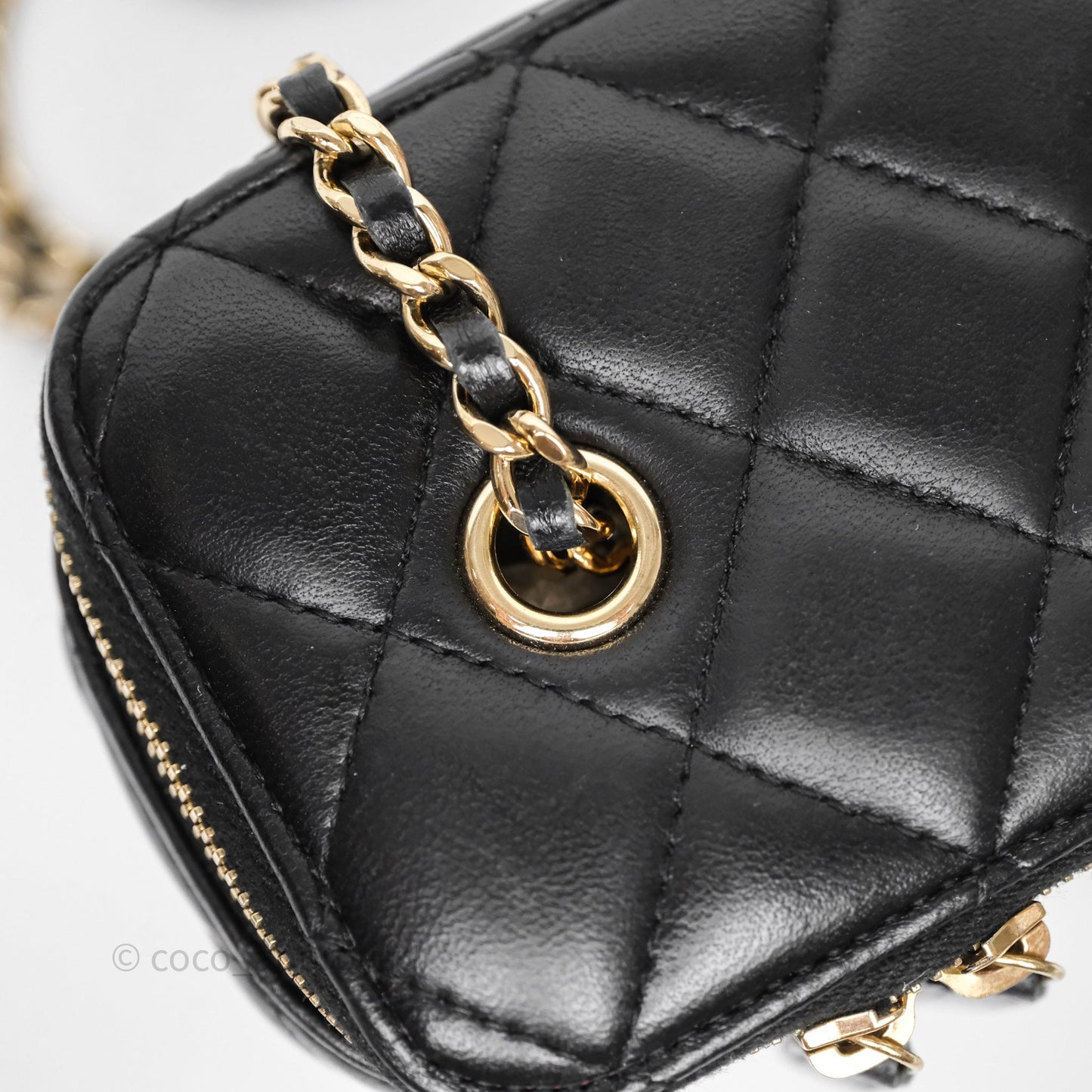Chanel Vanity Rectangular With Chain Black Lambskin Gold Hardware