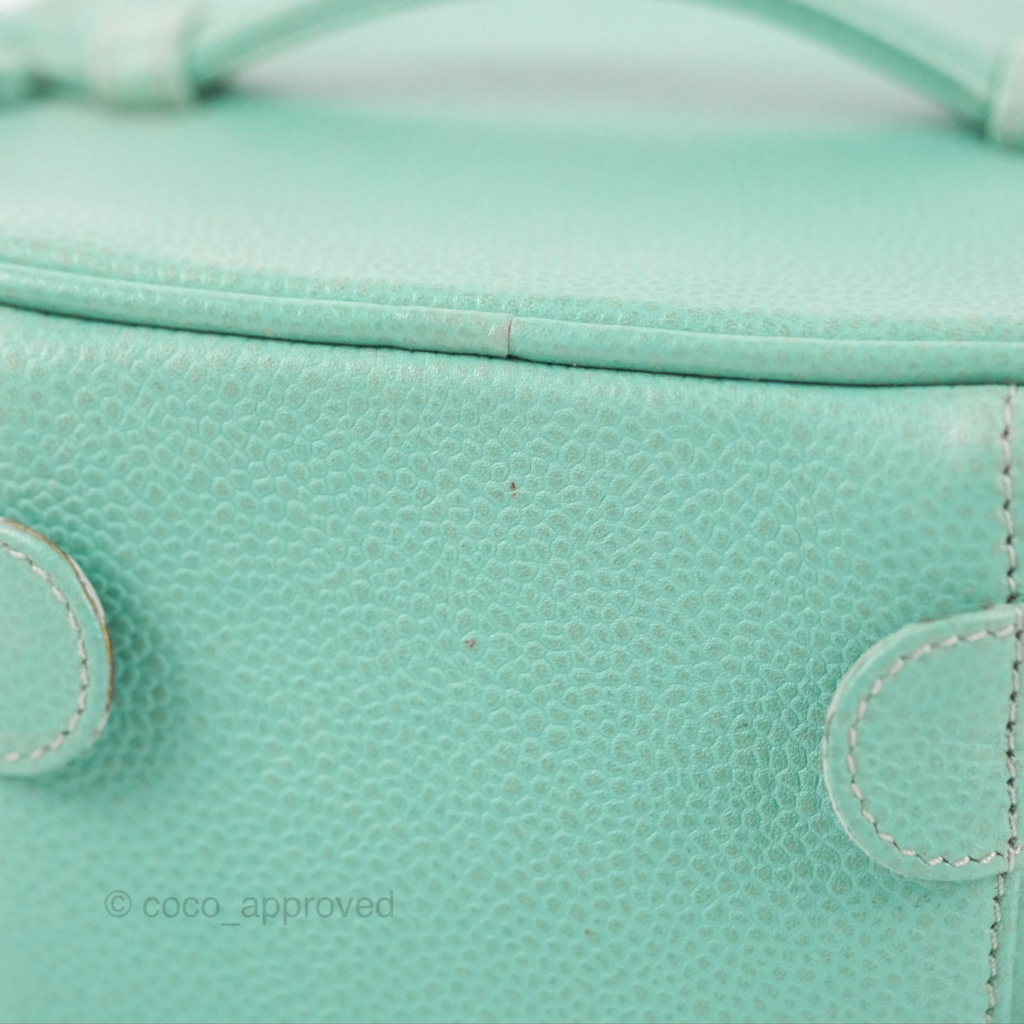 Chanel Vintage Vanity Case Tiffany Blue Caviar Gold Hardware