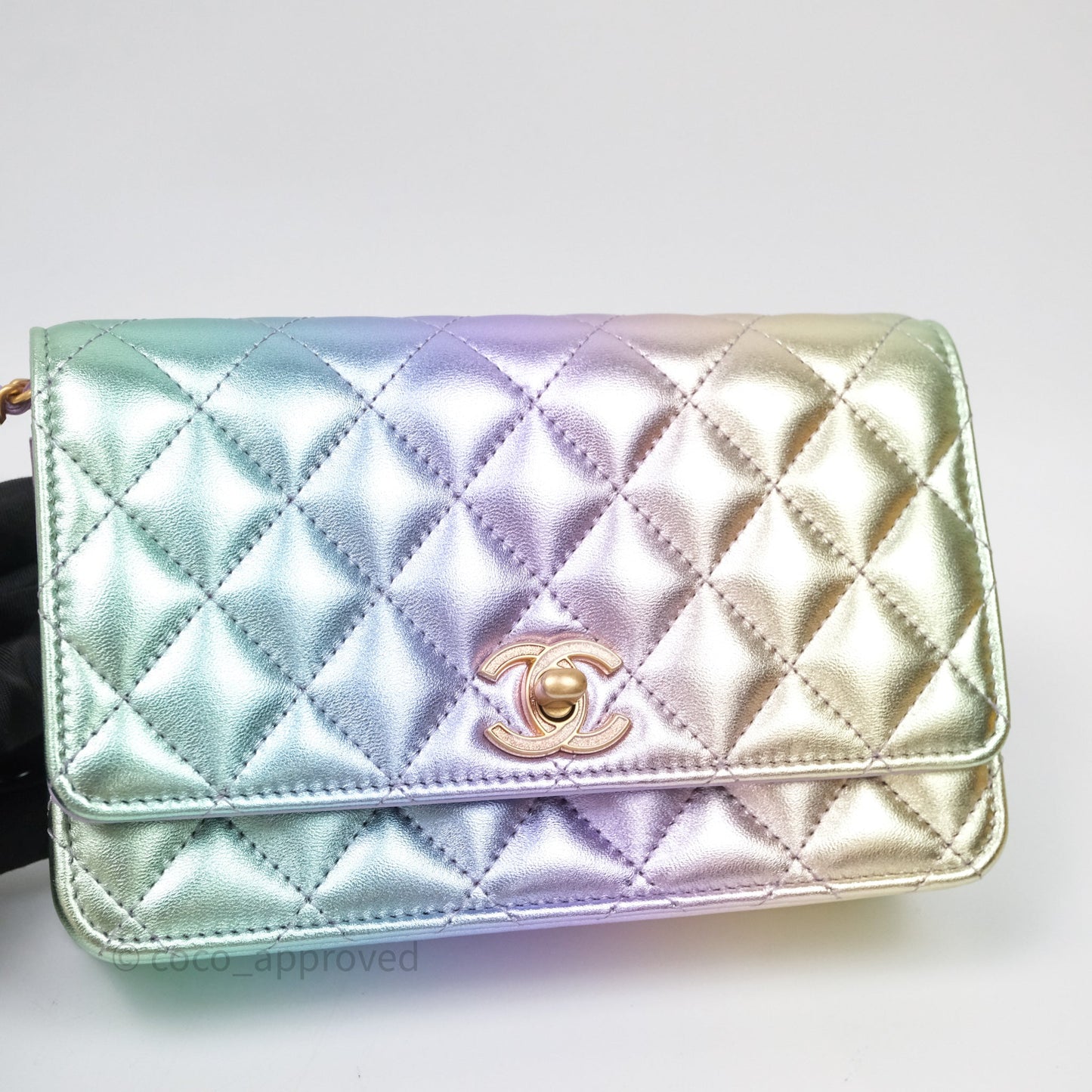 Chanel Quilted Wallet on Chain Lambskin Gradient Metallic Rainbow Gold Hardware