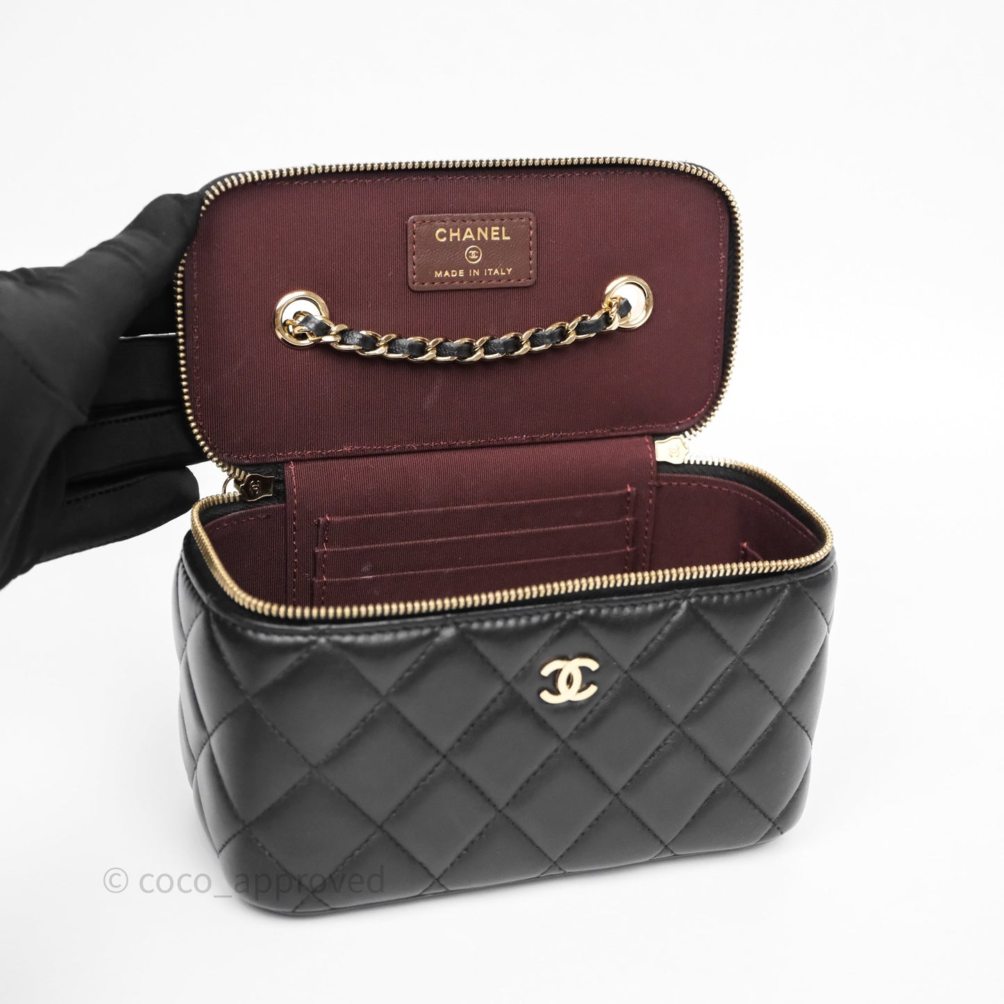 Chanel Vanity Rectangular With Chain Black Lambskin Gold Hardware