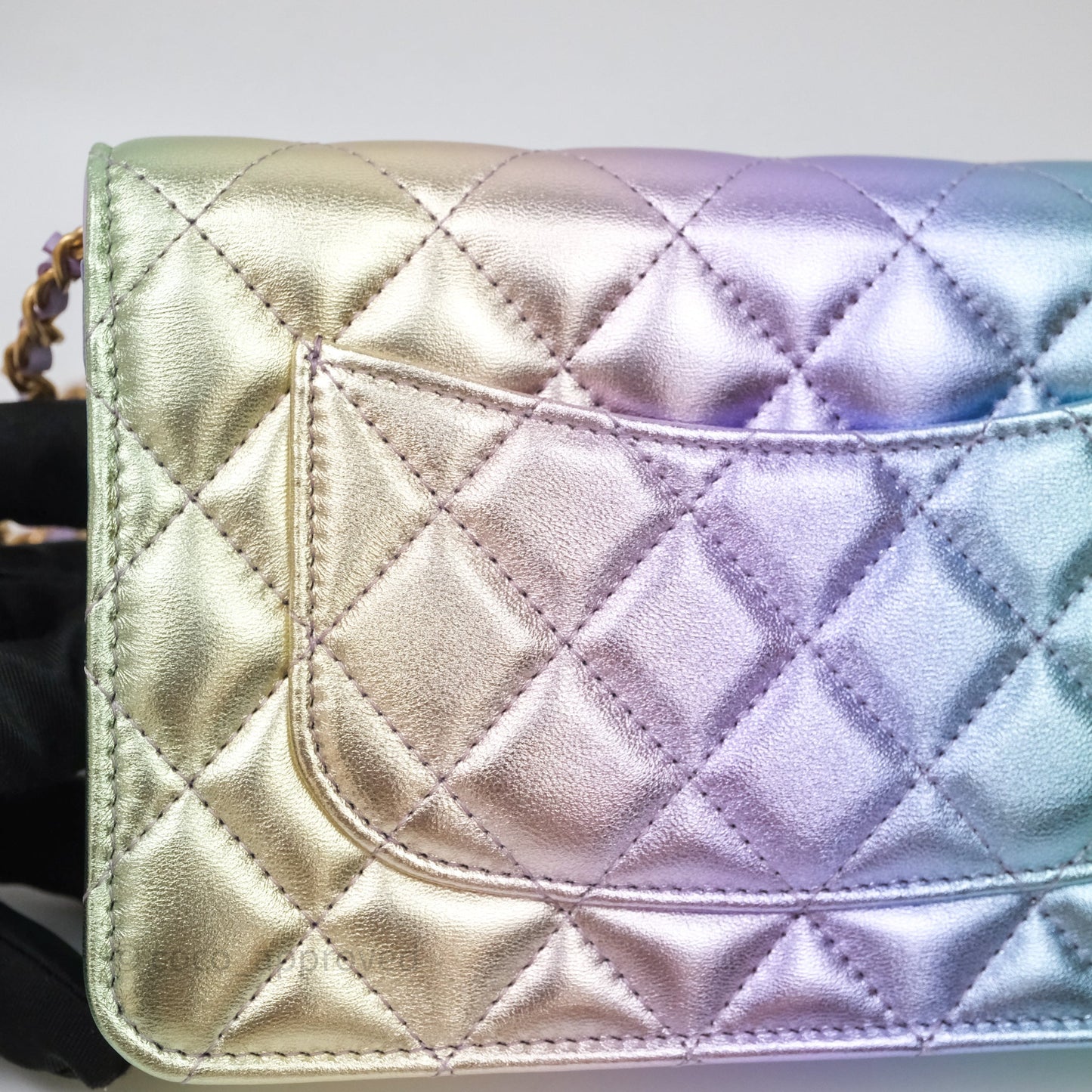 Chanel Quilted Wallet on Chain Lambskin Gradient Metallic Rainbow Gold Hardware