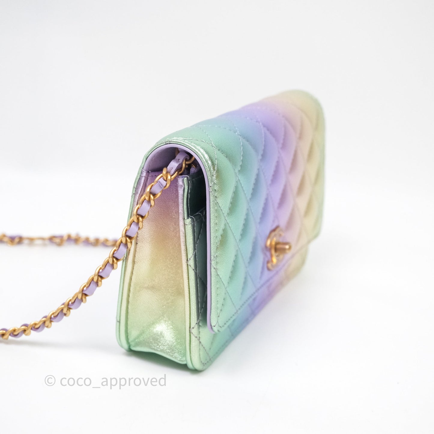 Chanel Quilted Wallet on Chain Lambskin Gradient Metallic Rainbow Gold Hardware