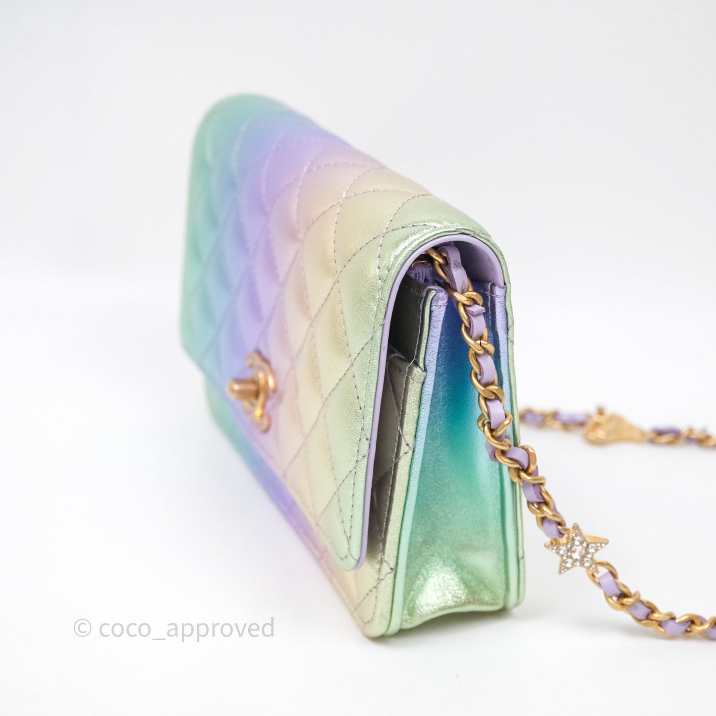 Chanel Quilted Wallet on Chain Lambskin Gradient Metallic Rainbow Gold Hardware