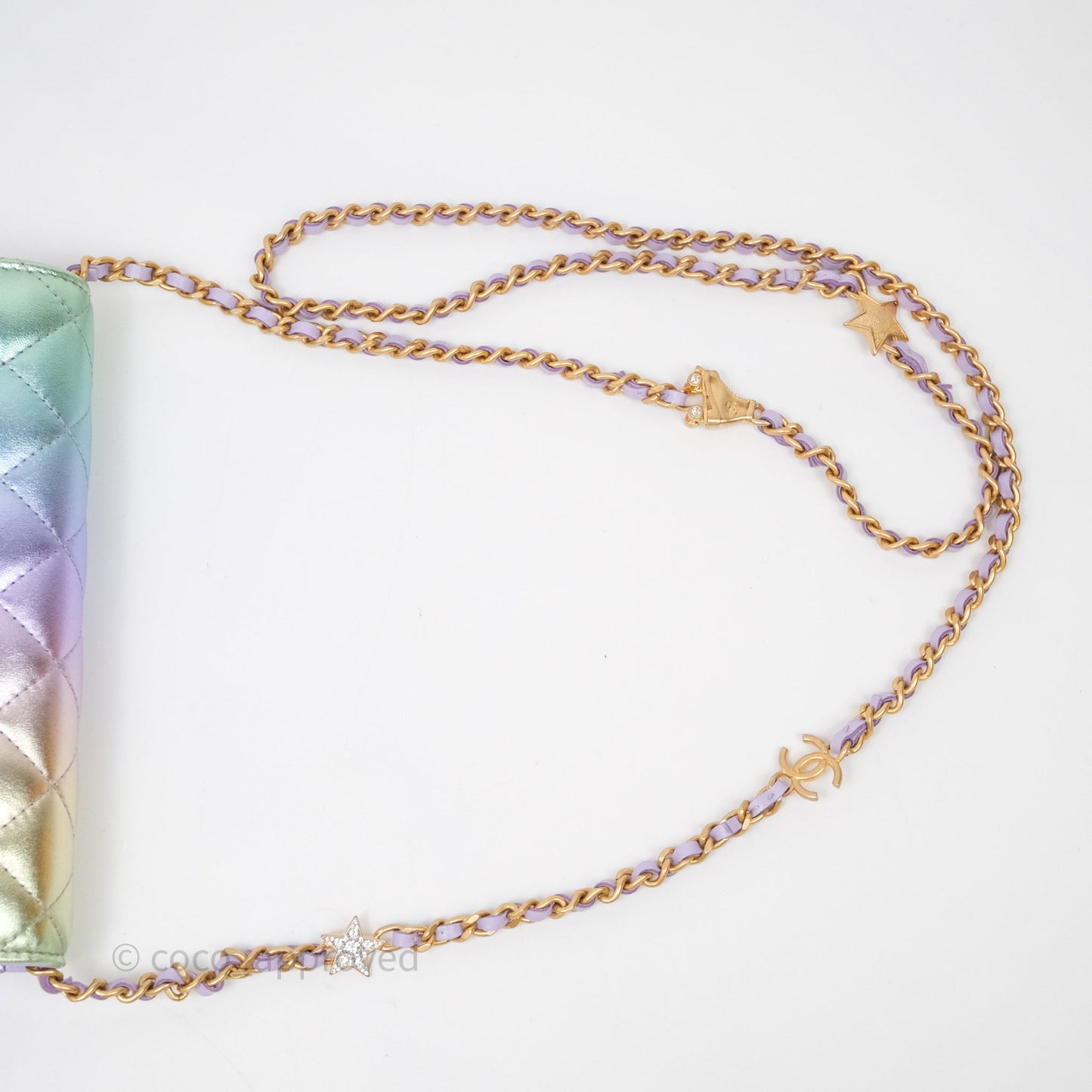Chanel Quilted Wallet on Chain Lambskin Gradient Metallic Rainbow Gold Hardware