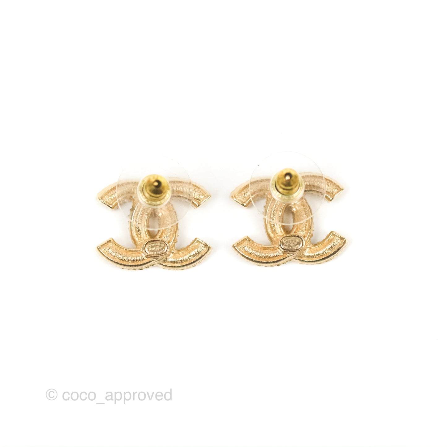 Chanel CC Pearl Earrings Gold Tone 21P