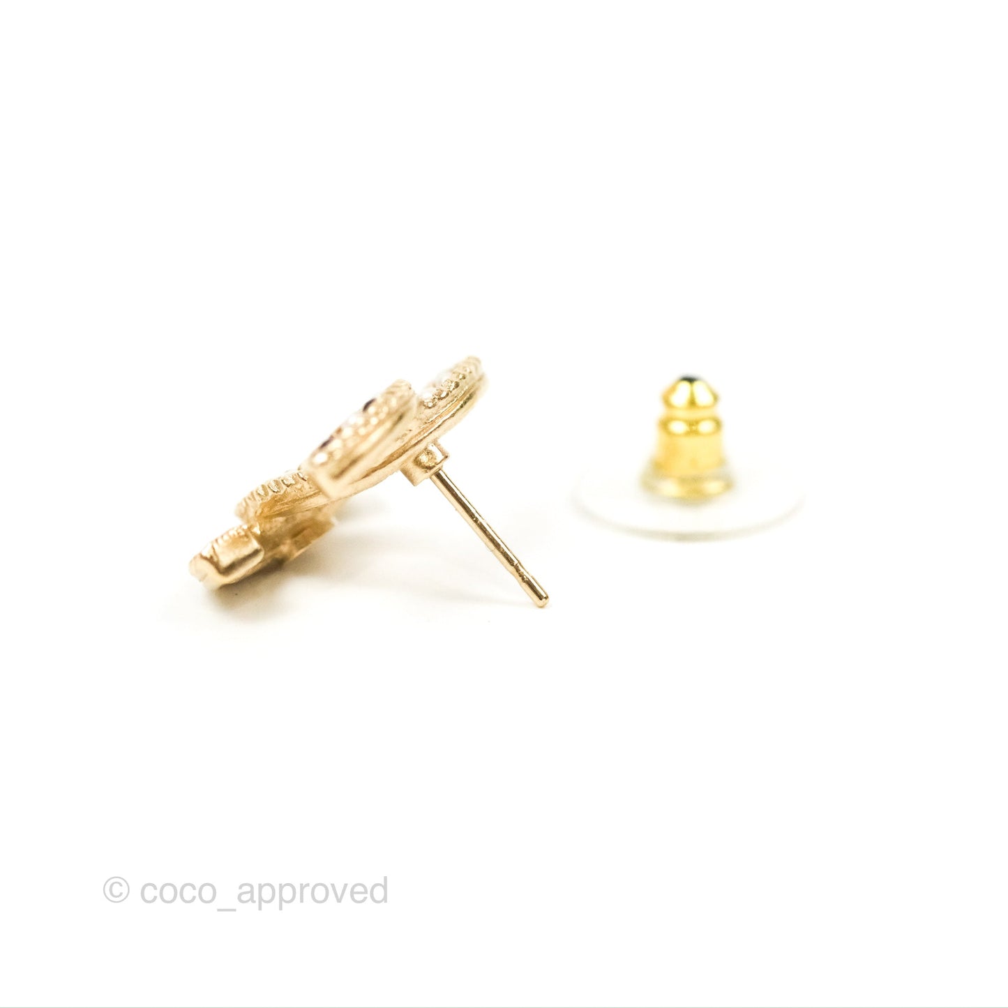 Chanel CC Pearl Earrings Gold Tone 21P