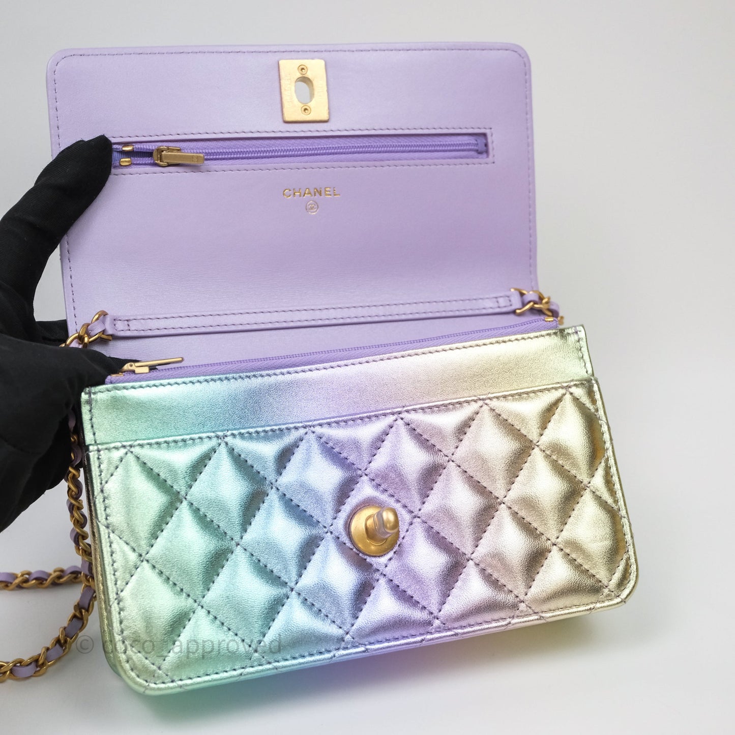 Chanel Quilted Wallet on Chain Lambskin Gradient Metallic Rainbow Gold Hardware