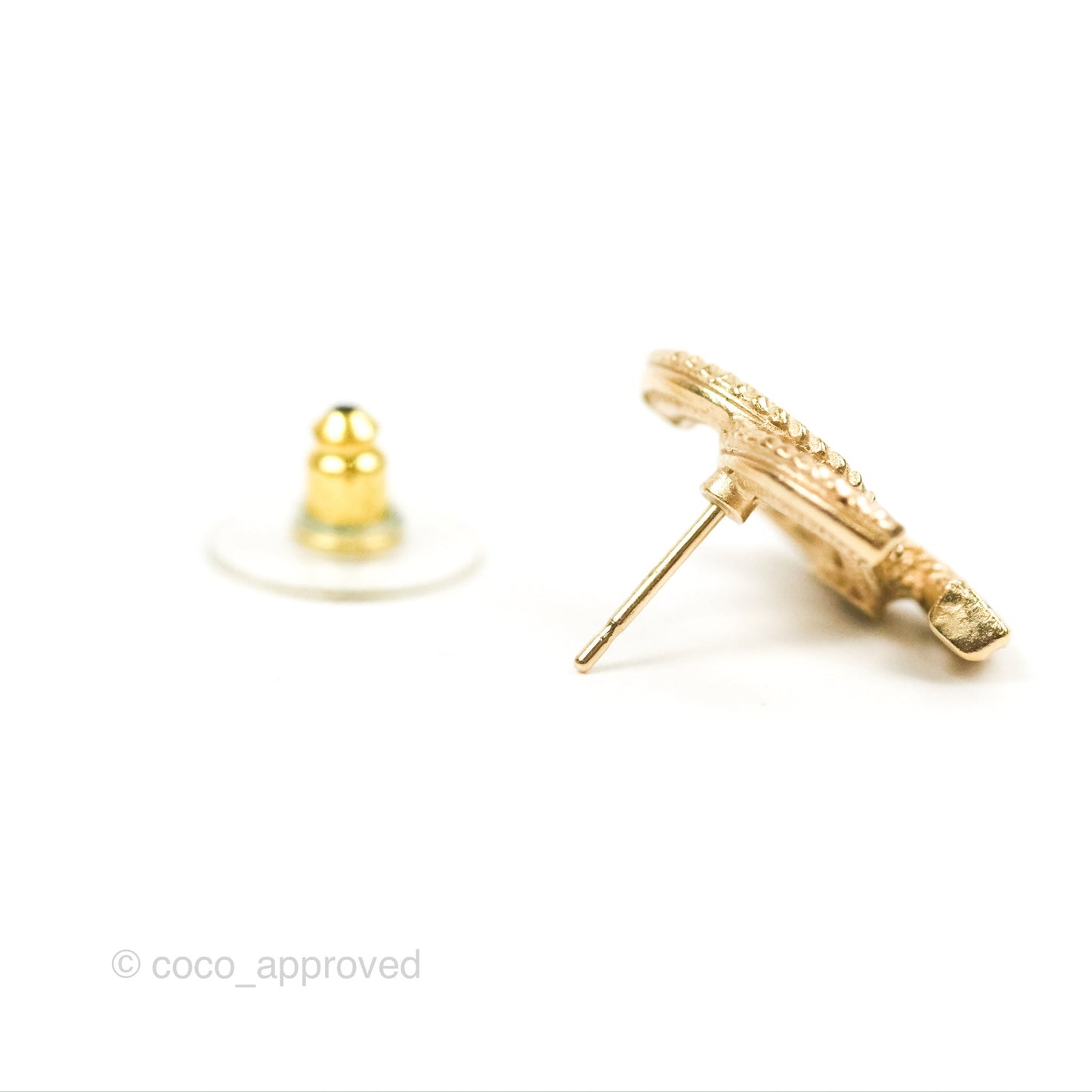 Chanel CC Pearl Earrings Gold Tone 21P