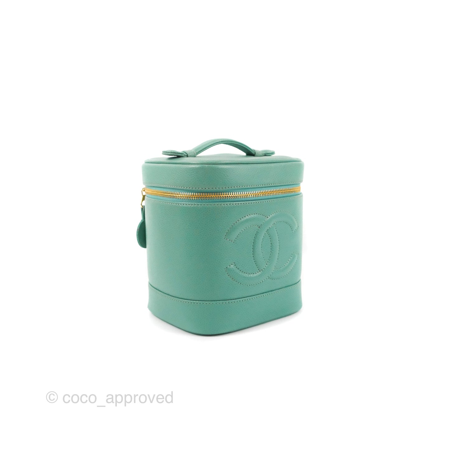 Chanel Vintage Vanity Case Tiffany Blue Caviar Gold Hardware