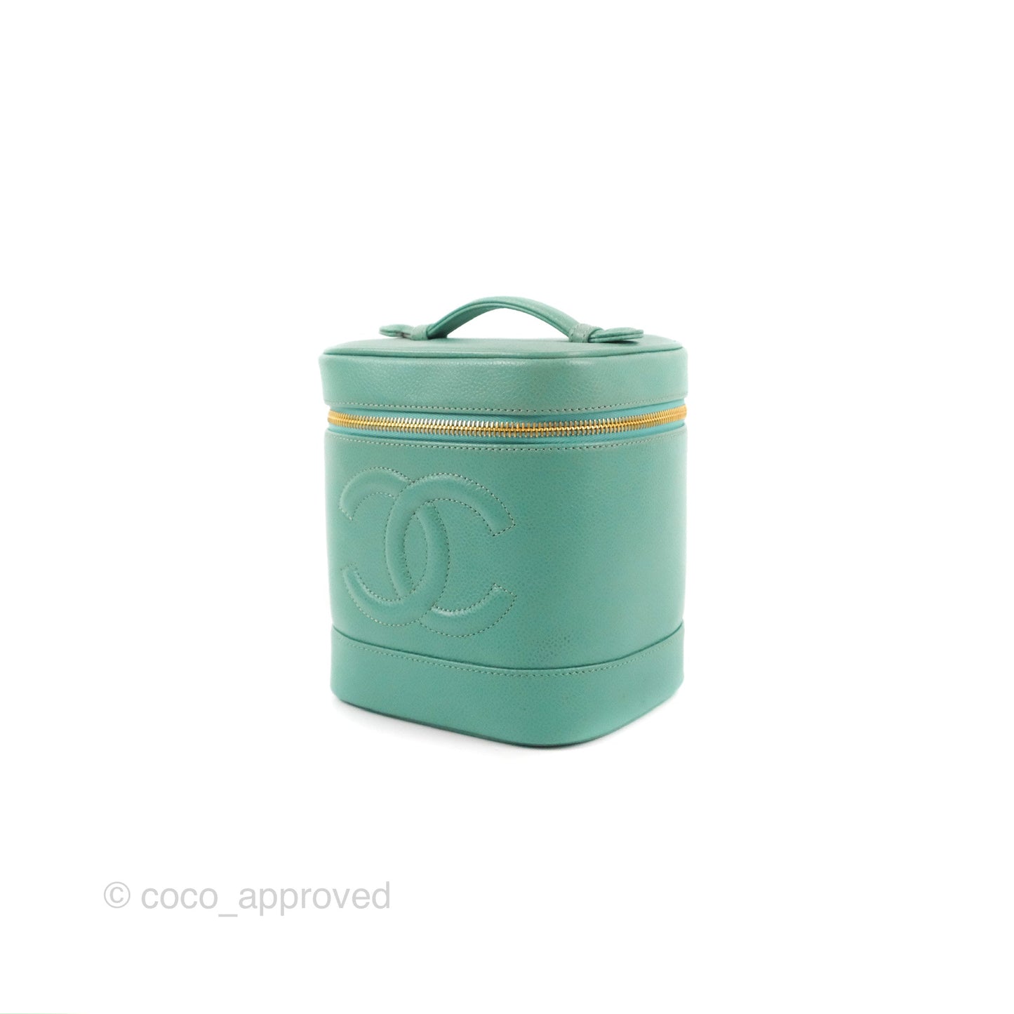 Chanel Vintage Vanity Case Tiffany Blue Caviar Gold Hardware