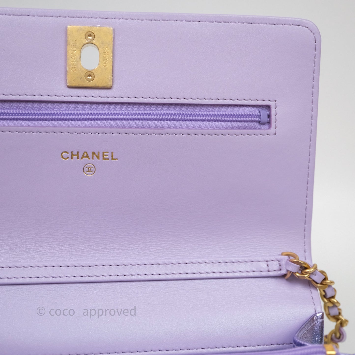 Chanel Quilted Wallet on Chain Lambskin Gradient Metallic Rainbow Gold Hardware