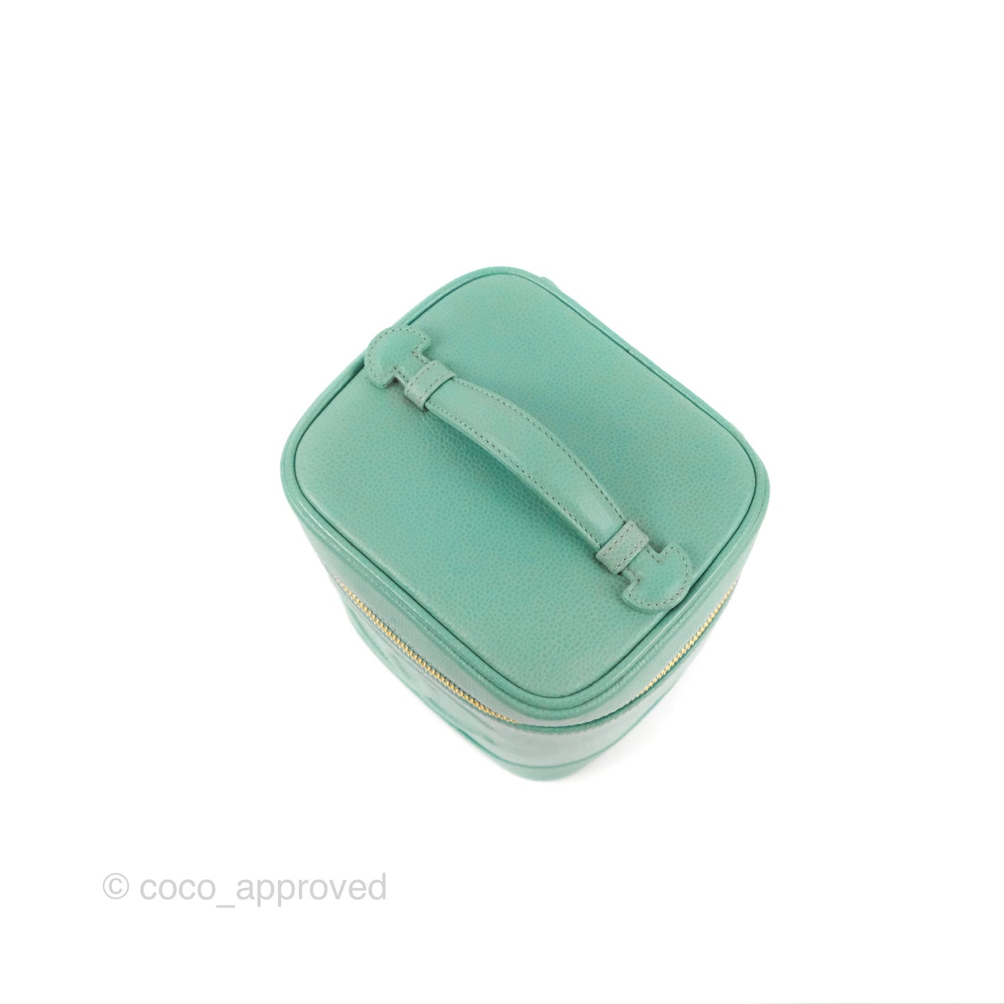 Chanel Vintage Vanity Case Tiffany Blue Caviar Gold Hardware